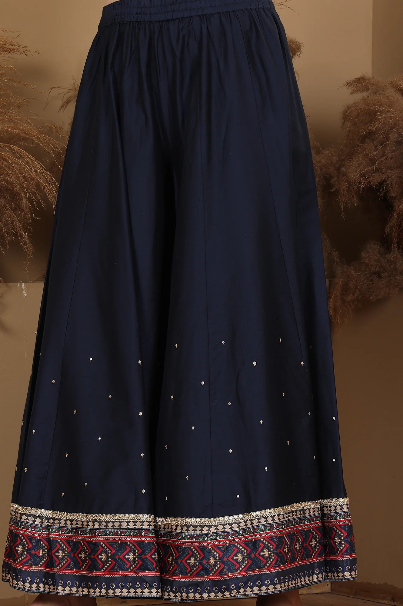 Multi-Coloured Printed Sequined Kota Kurta, Flared Culottes And Dupatta Set - Image 9