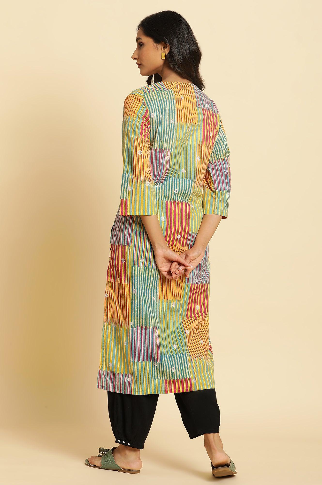 Multi-Coloured Printed Straight Kurta With Lace - Image 3