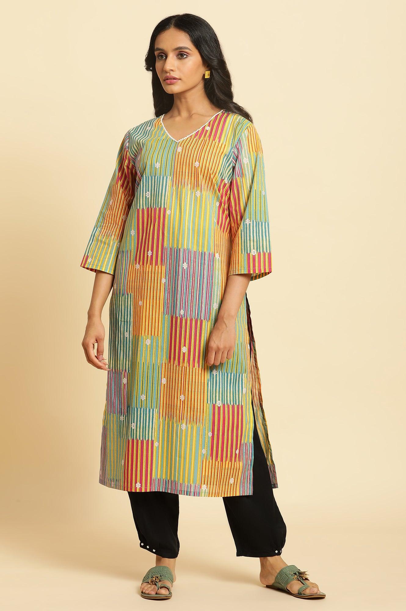 Multi-Coloured Printed Straight Kurta With Lace - Image 5