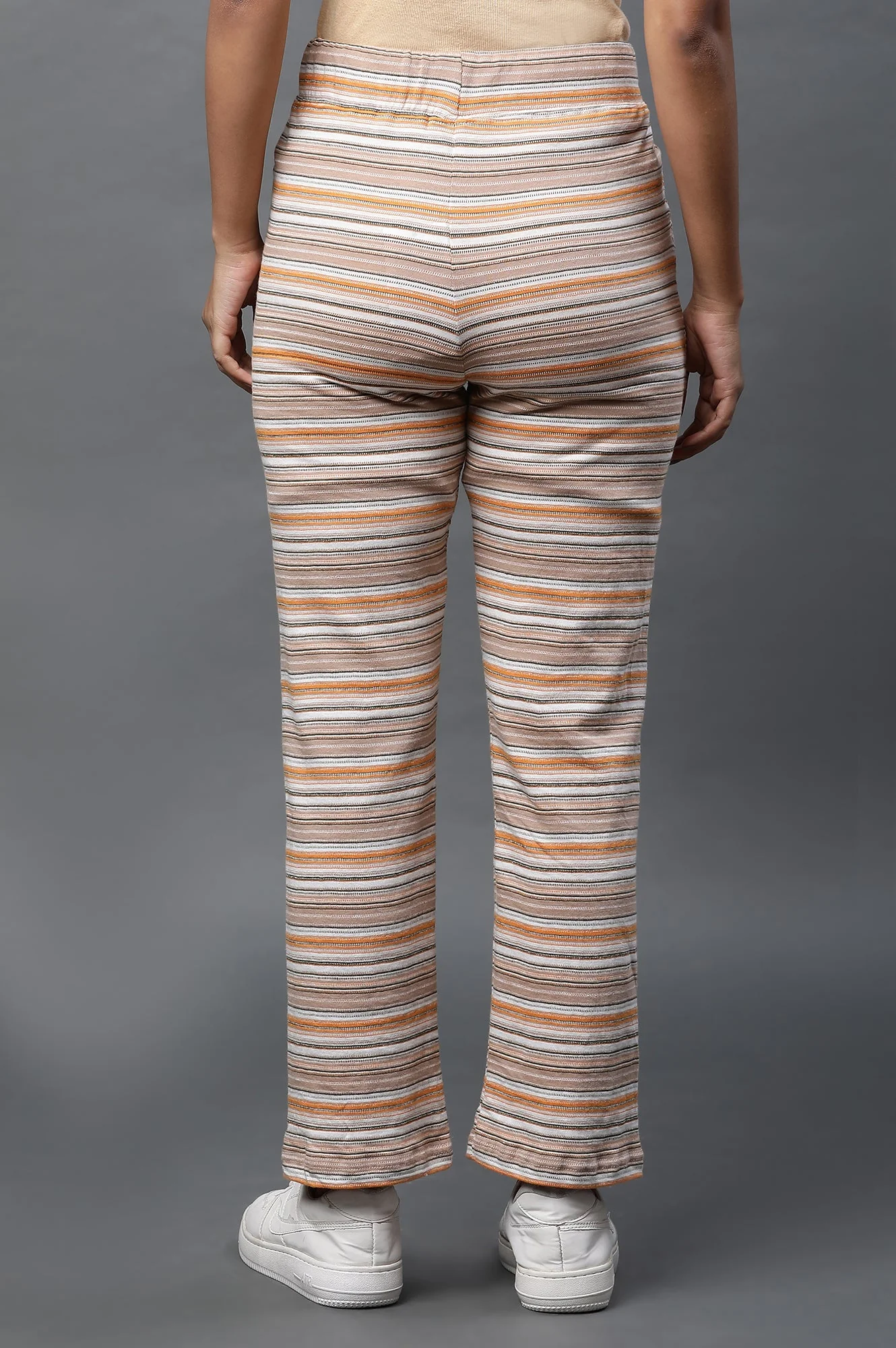Multiciloured Striped Printed Straight-fit Knit Pants with Drawstring - Image 3