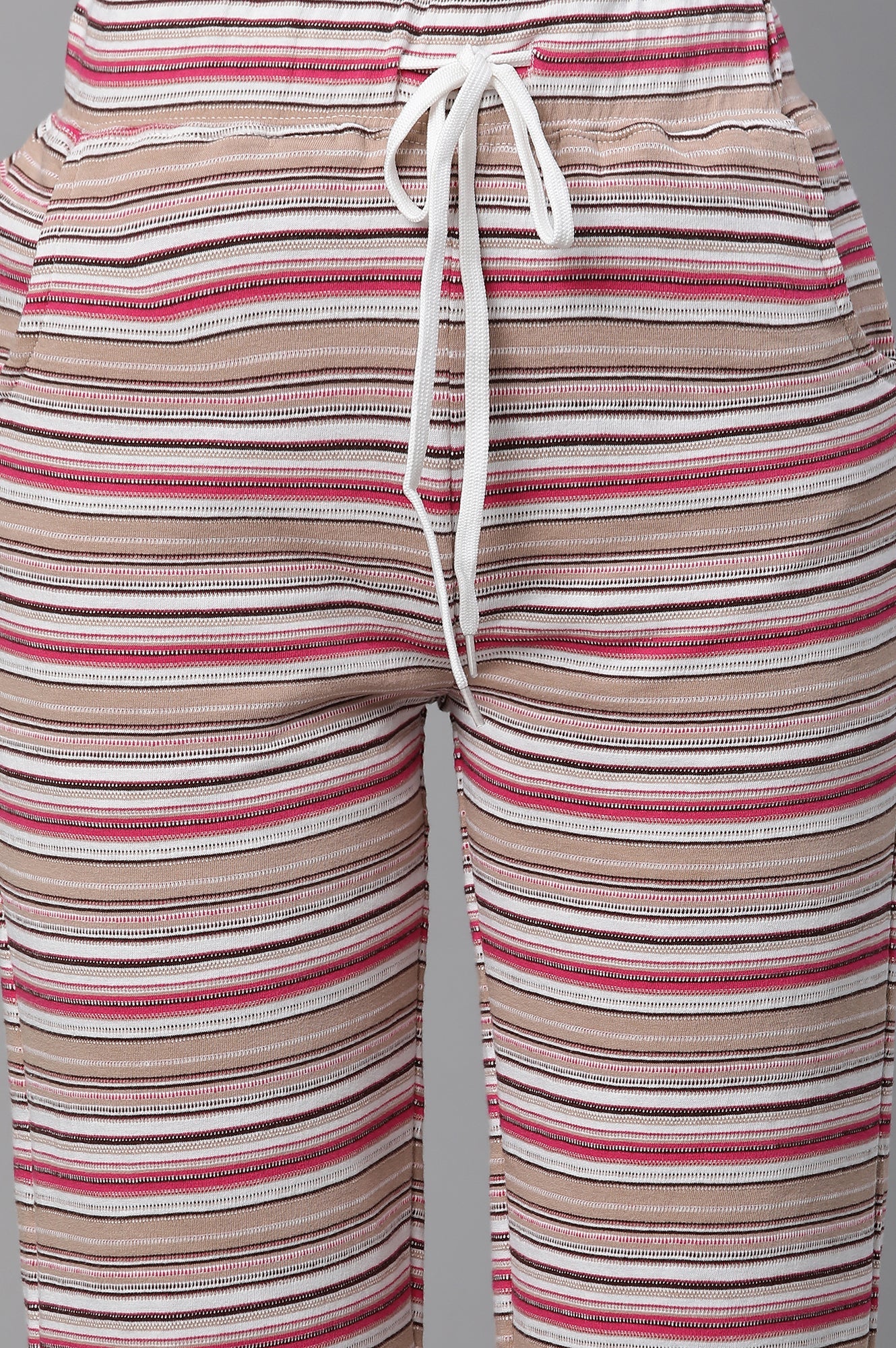 Elleven Women's Pink Striped Printed Straight Fit Pants With Drawstring - Image 6