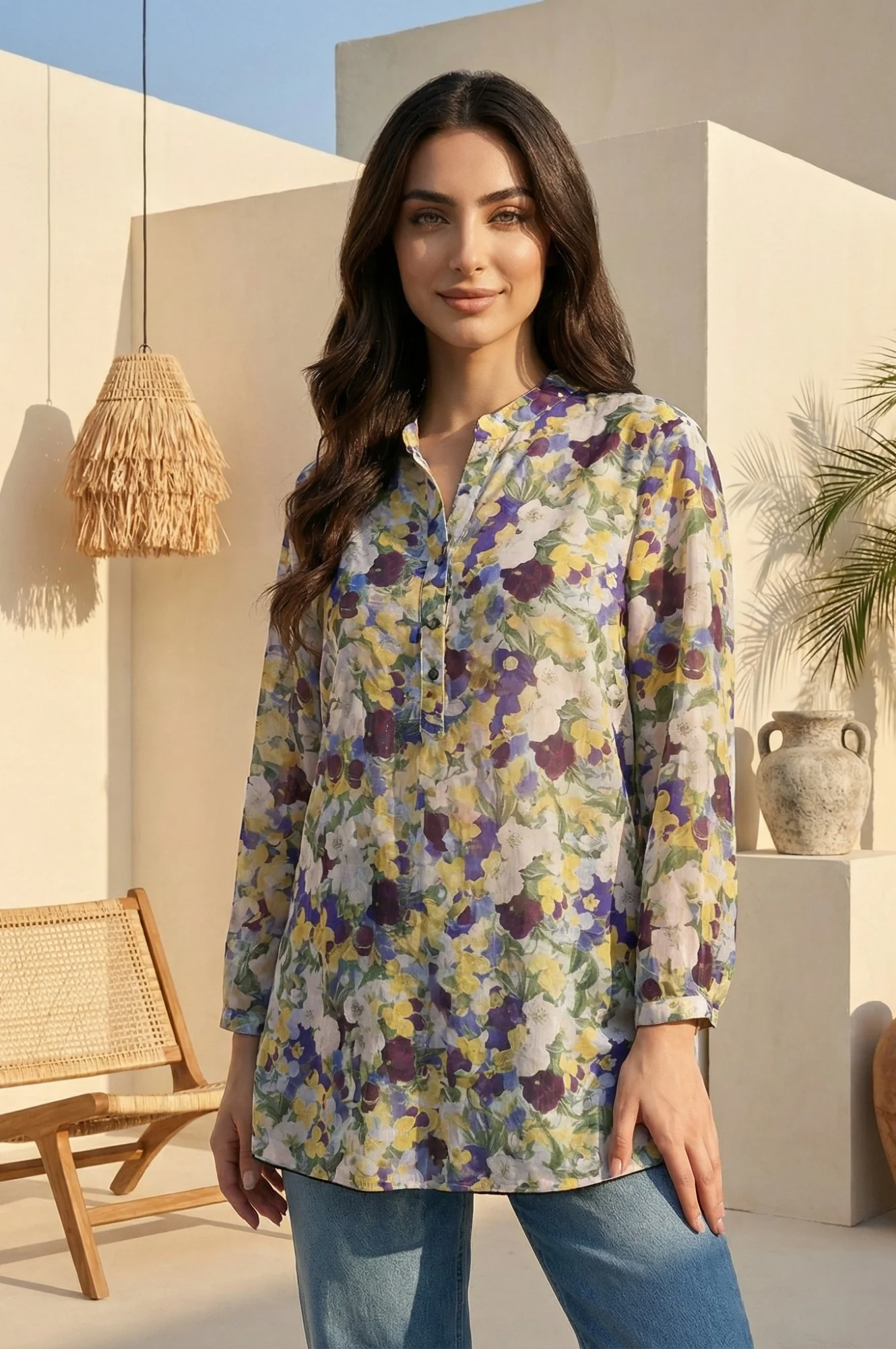 Multicolor Paisley Printed Modal Straight Top - Image 5