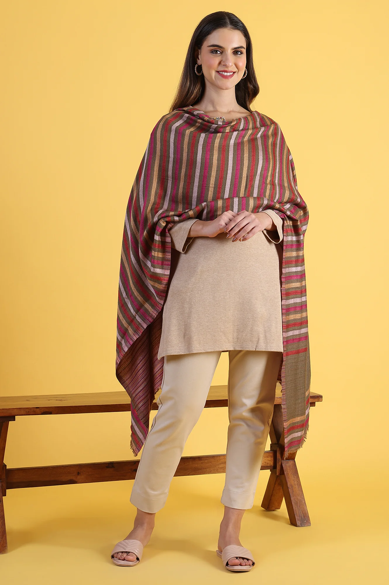 Multicolour Yarn Dyed Acrylic Shawls & Stole - Image 3