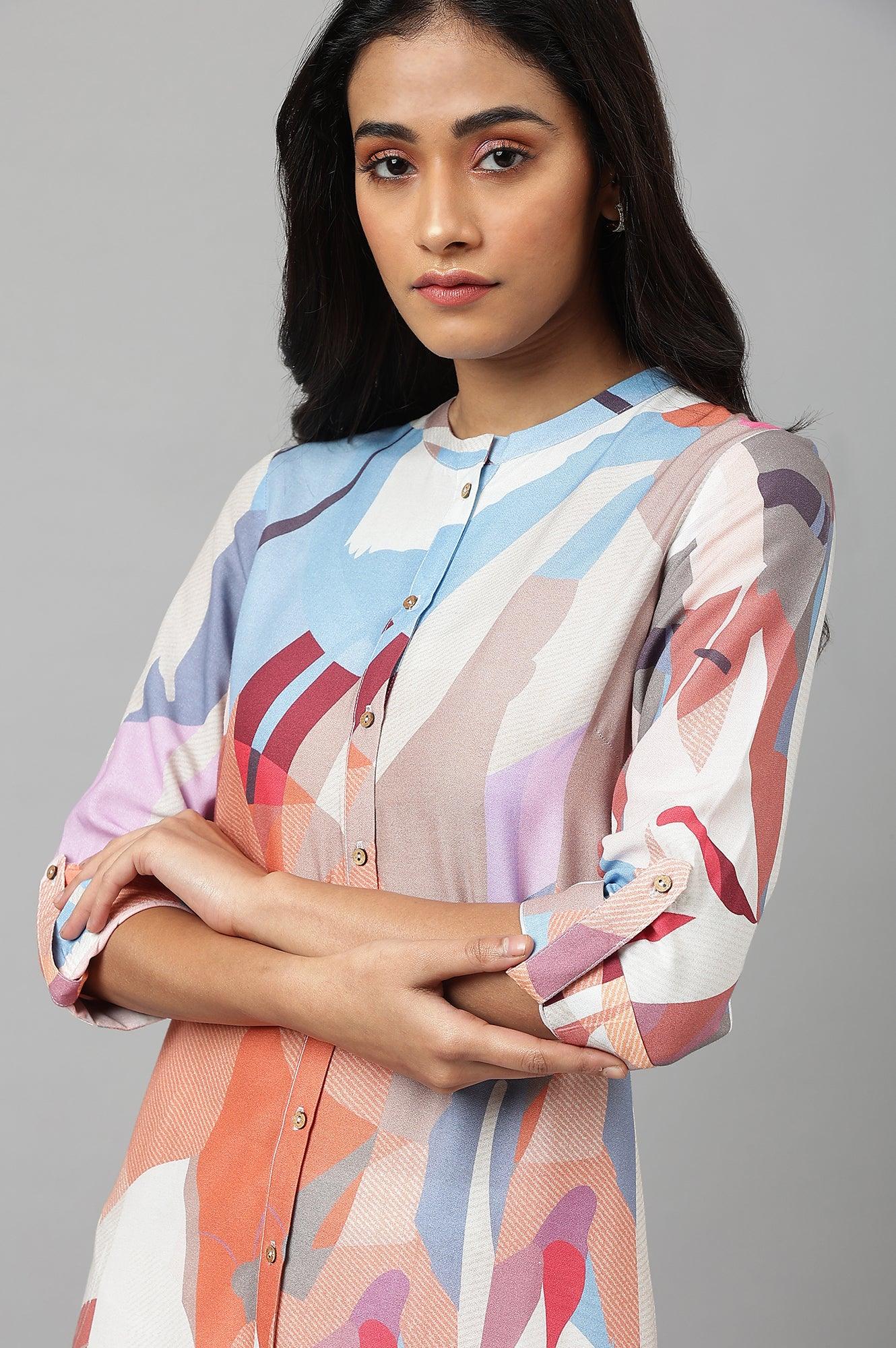 Multicoloured Full Placket Mandarin Collar kurta - Image 9