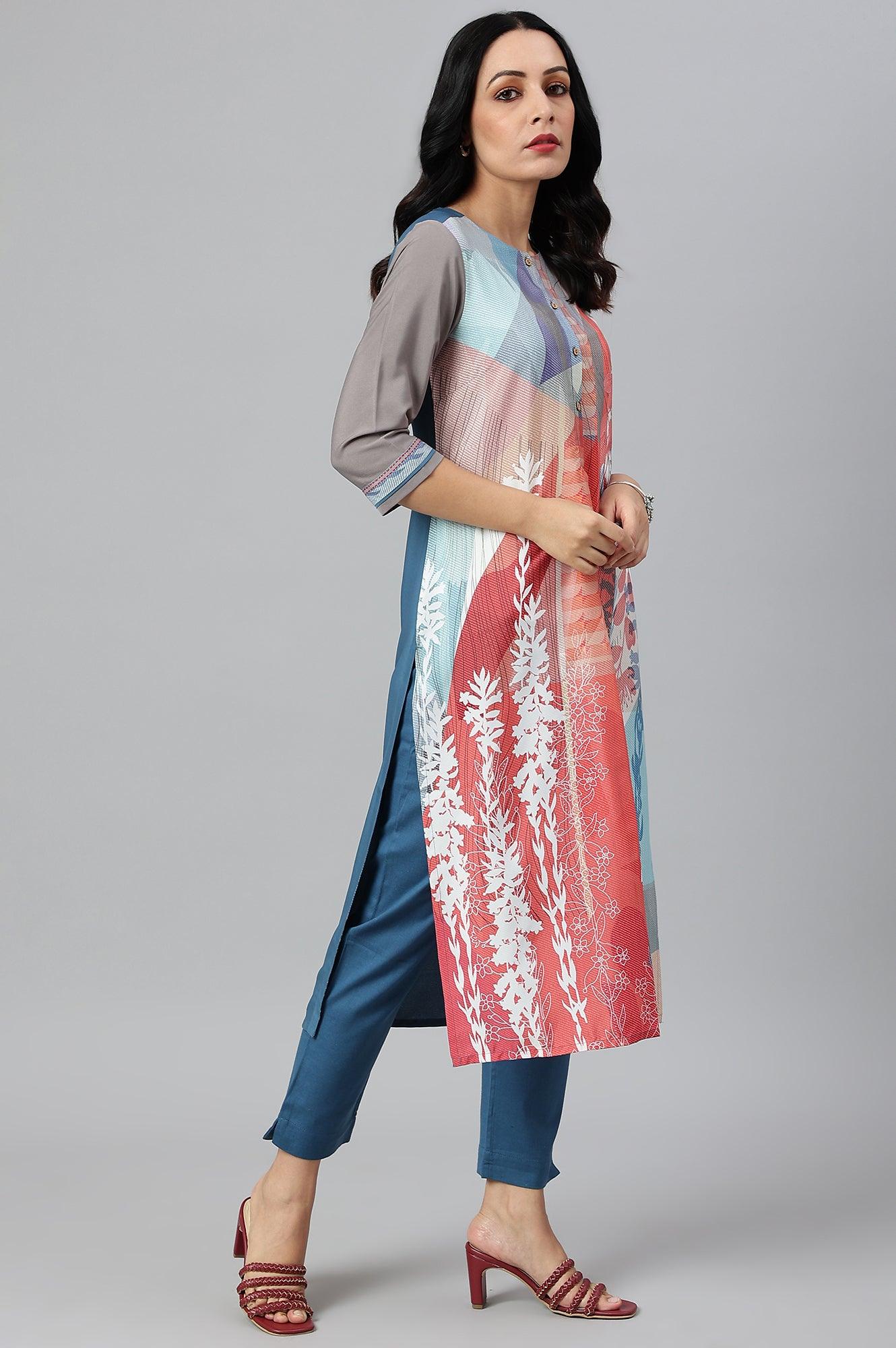 Multicoloured Panelled kurta With Grey Sleeves - Image 6