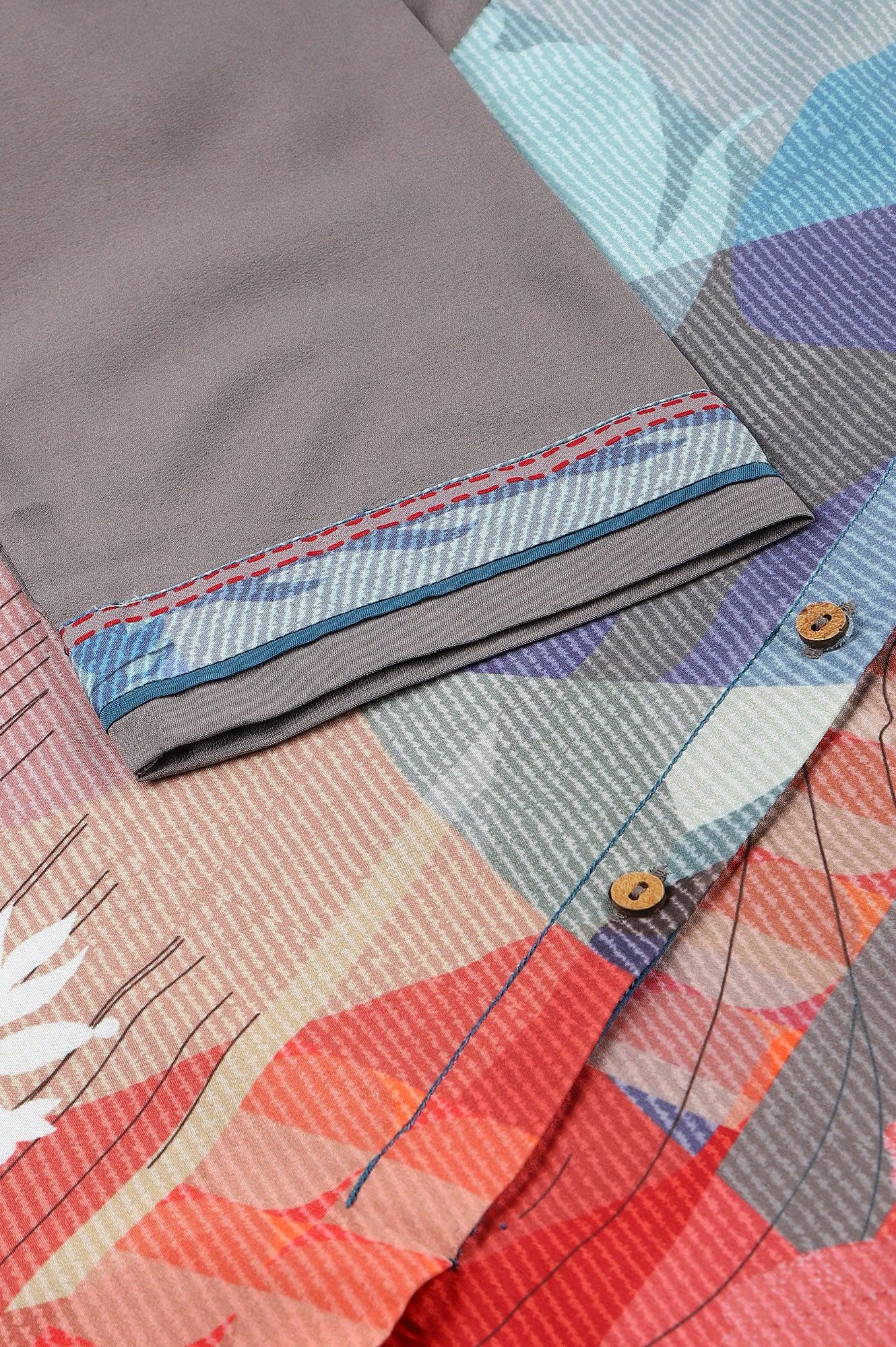 Multicoloured Panelled kurta With Grey Sleeves - Image 7