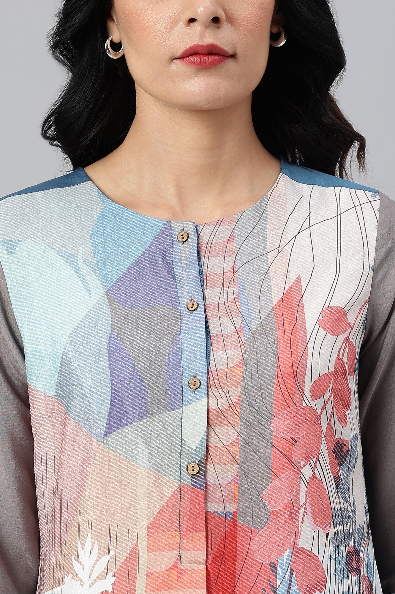 Multicoloured Panelled kurta With Grey Sleeves - Image 8