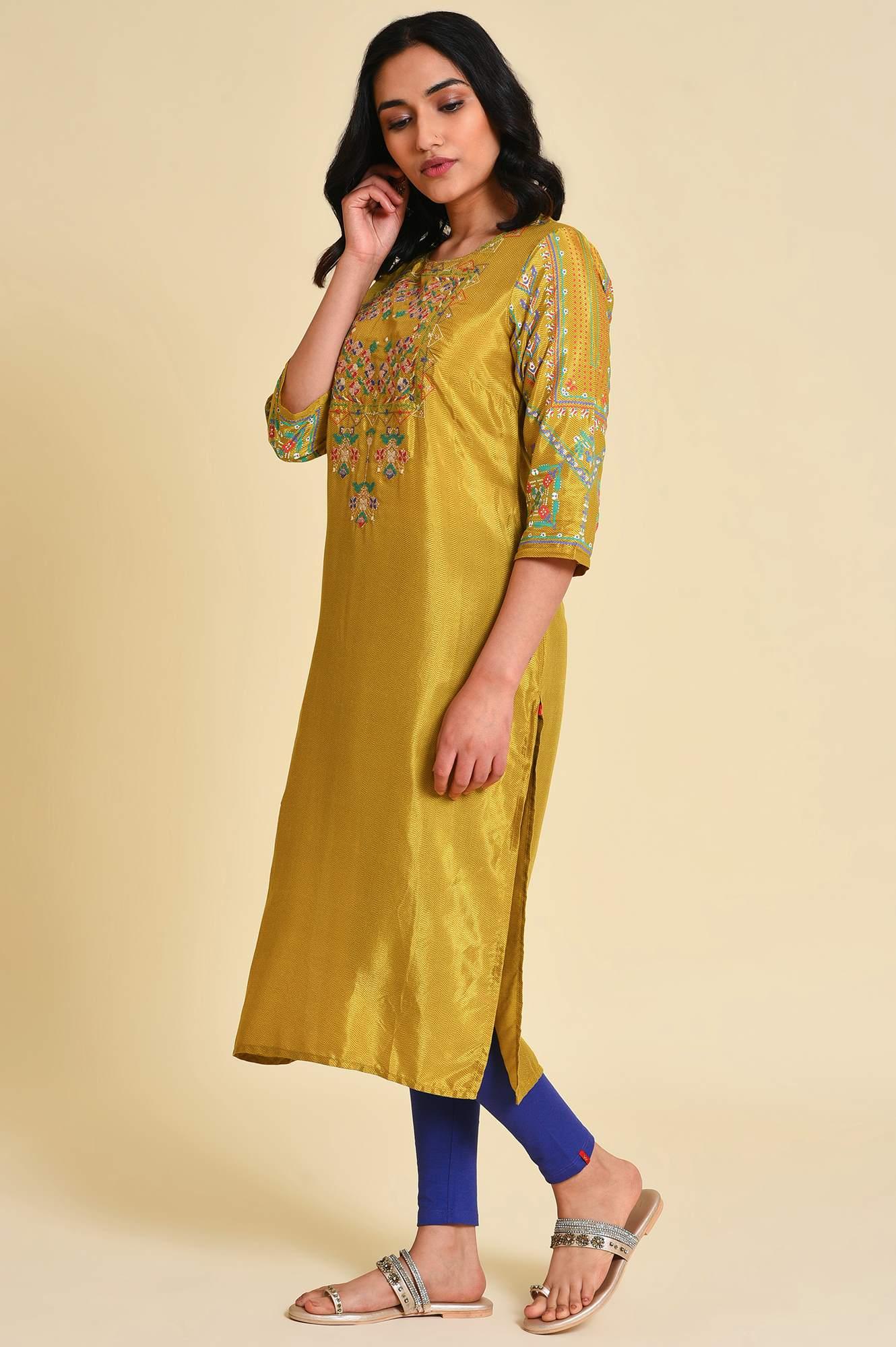 Mustard Embroidered kurta Set - Image 3