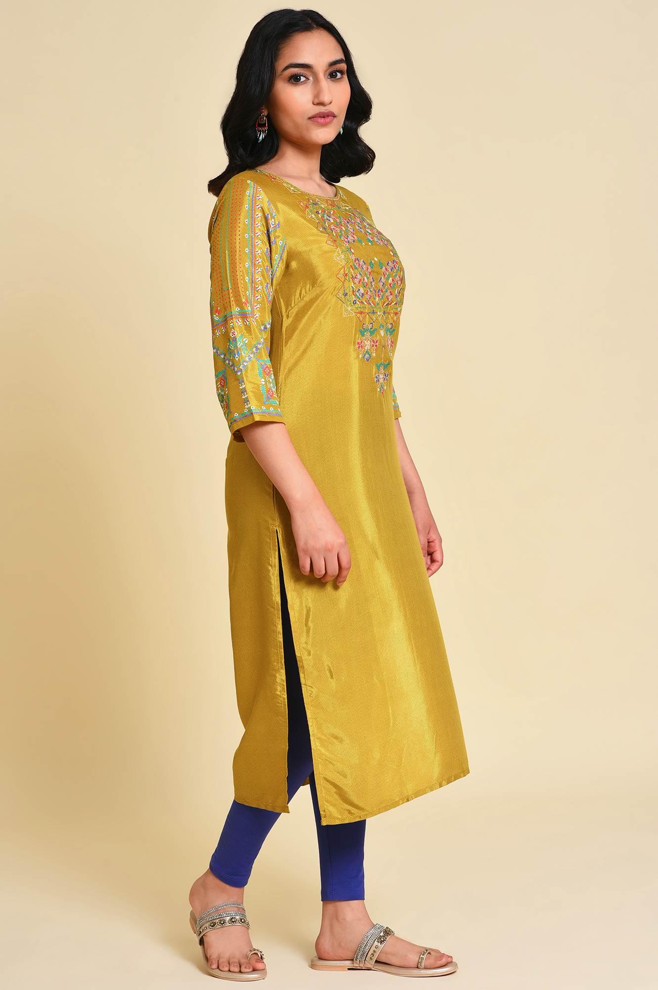 Mustard Embroidered kurta Set - Image 4