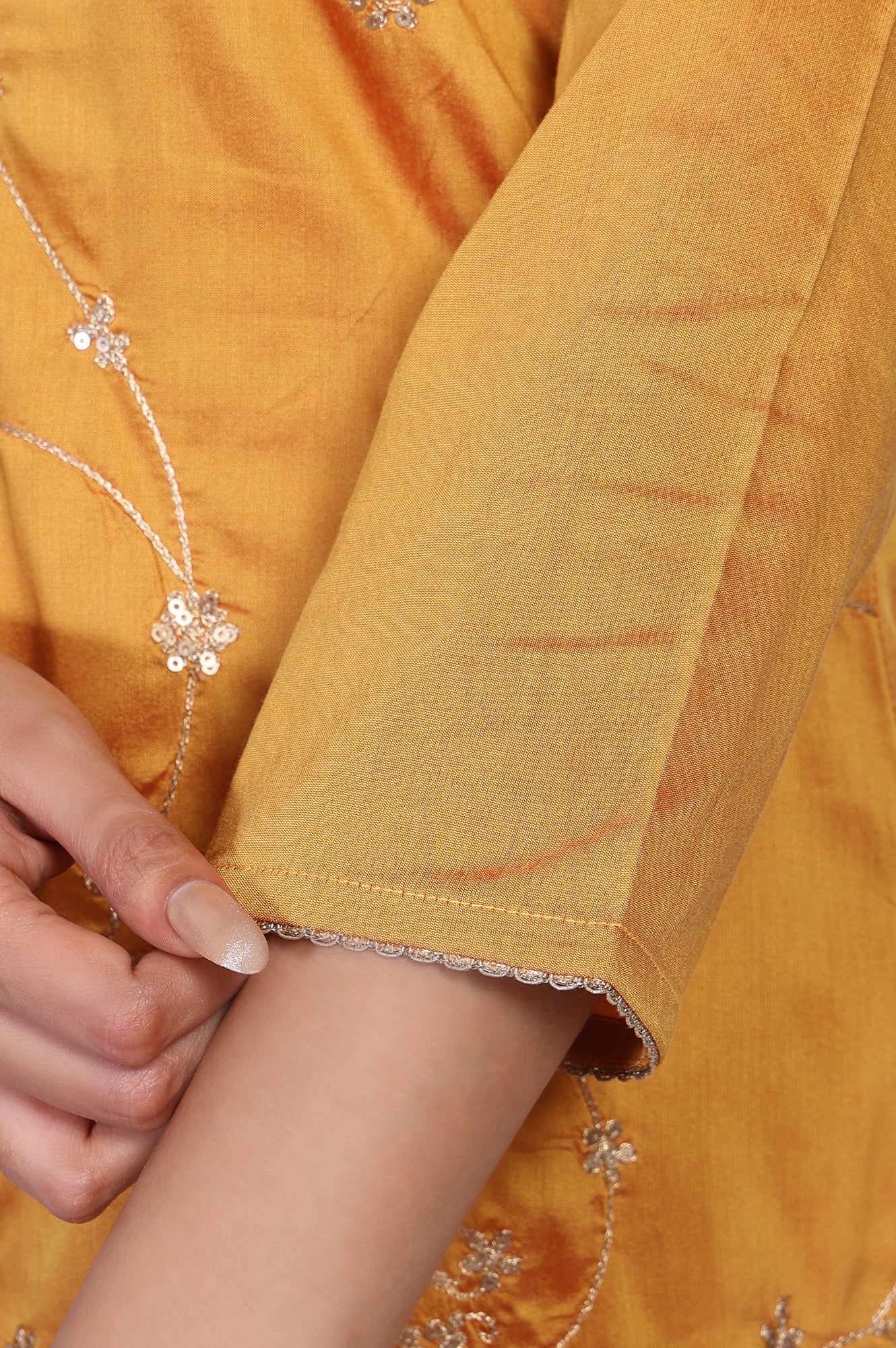 Mustard Embroidered Straight Kurta - Image 7