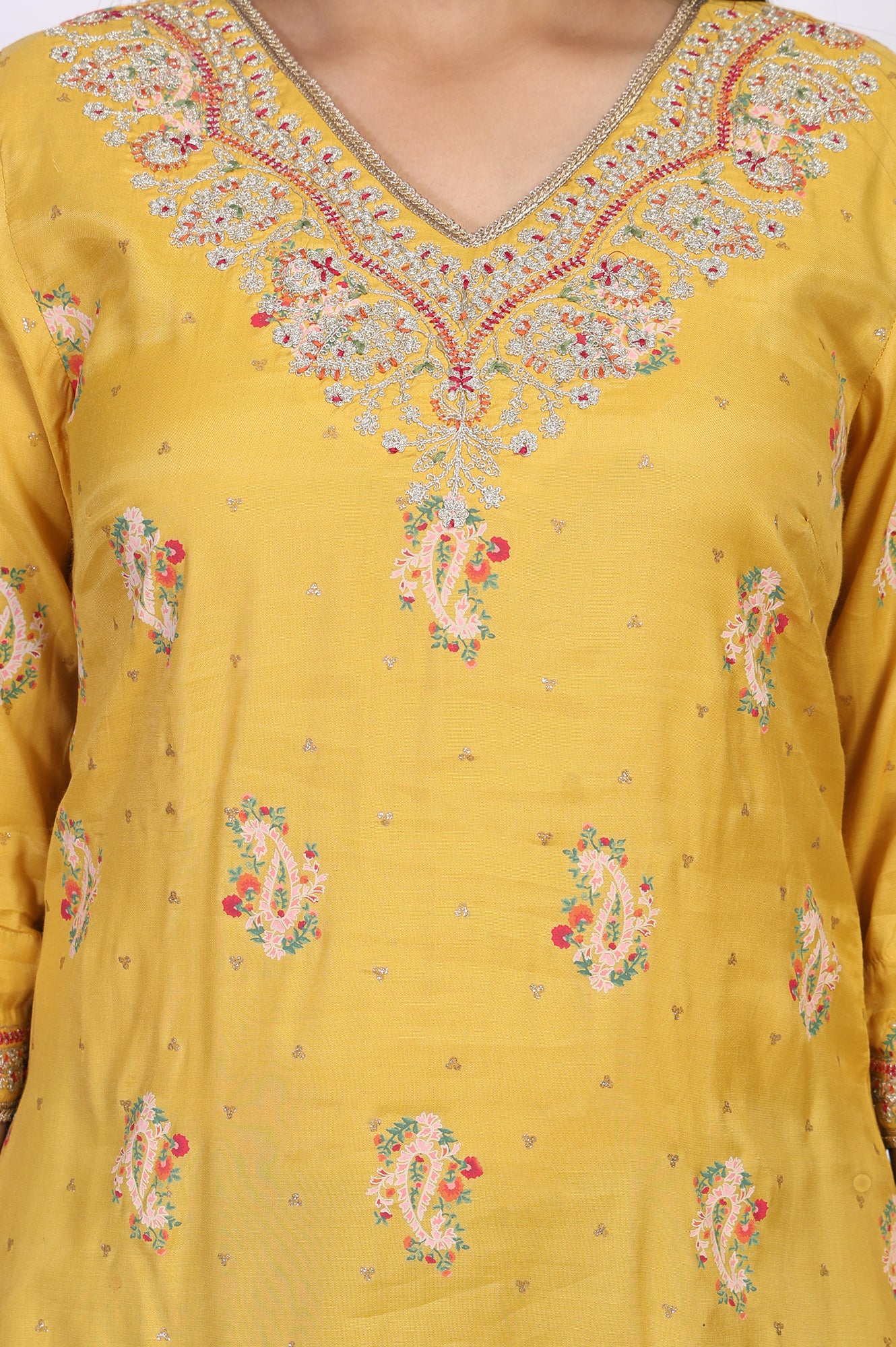Mustard Embroidered Straight Rayon Kurta - Image 3