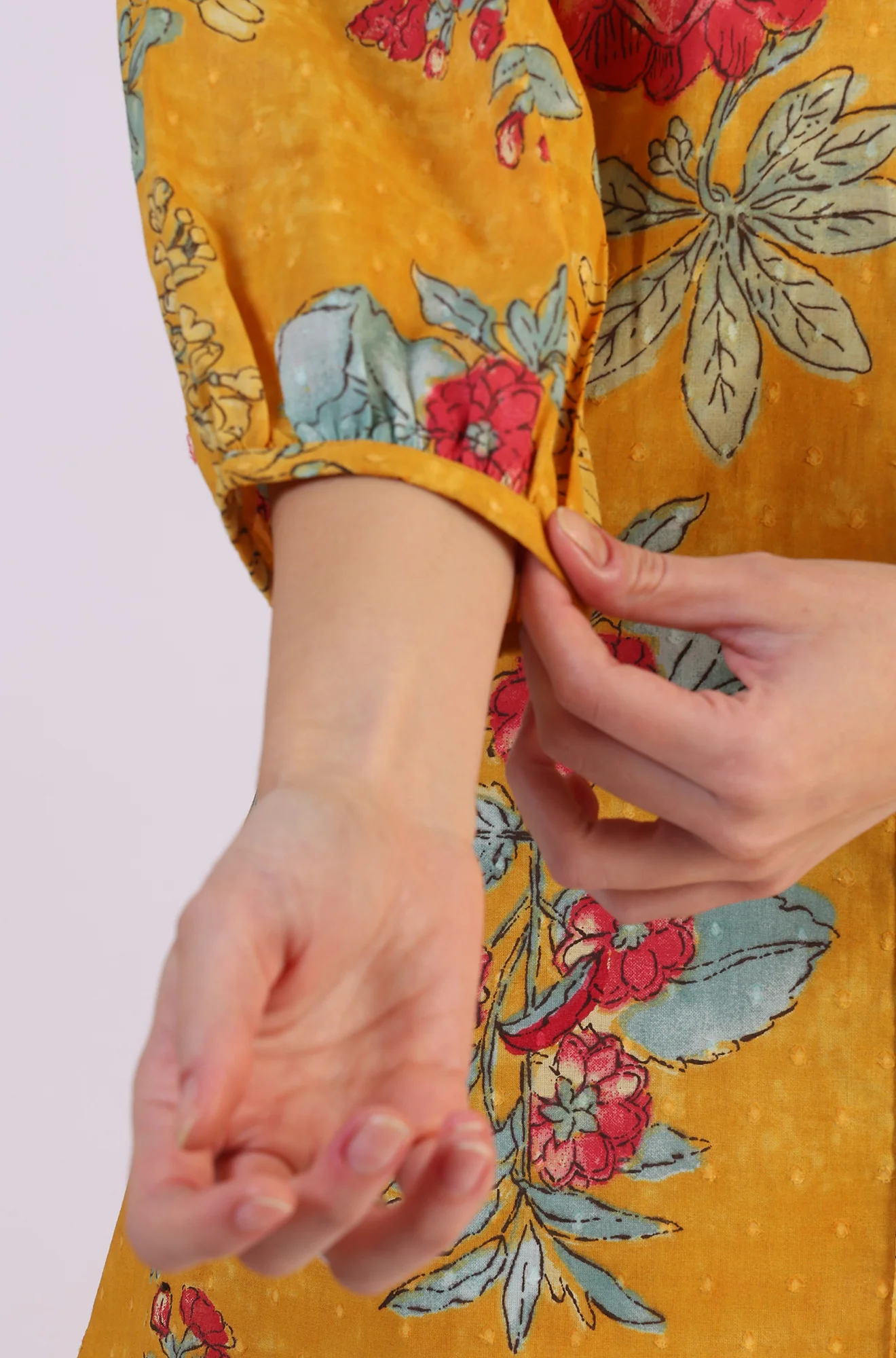 Mustard Floral Printed Button Down Pure Cotton Top - Image 5