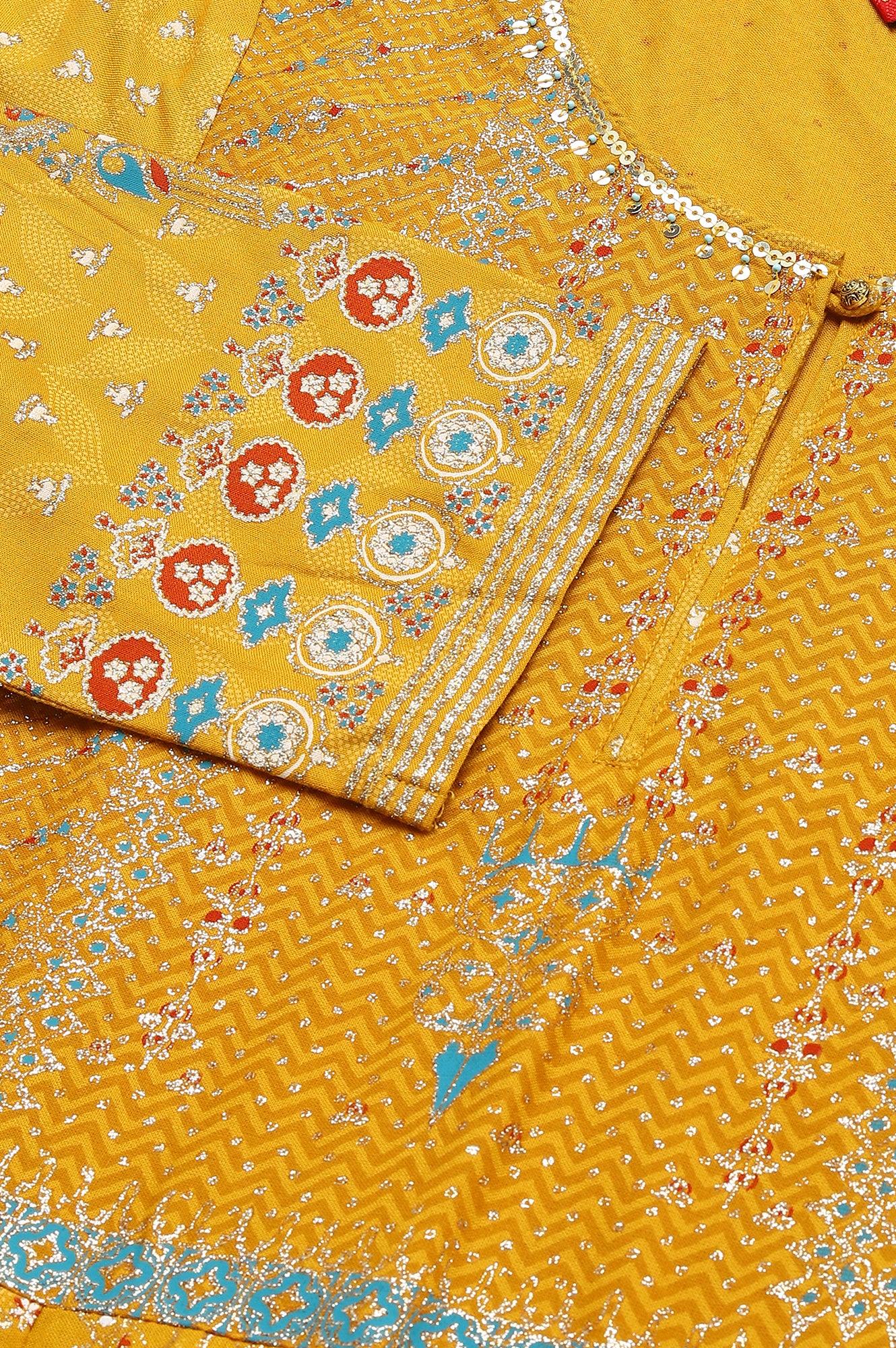 Mustard Floral Printed Kalidar Dress - Image 7