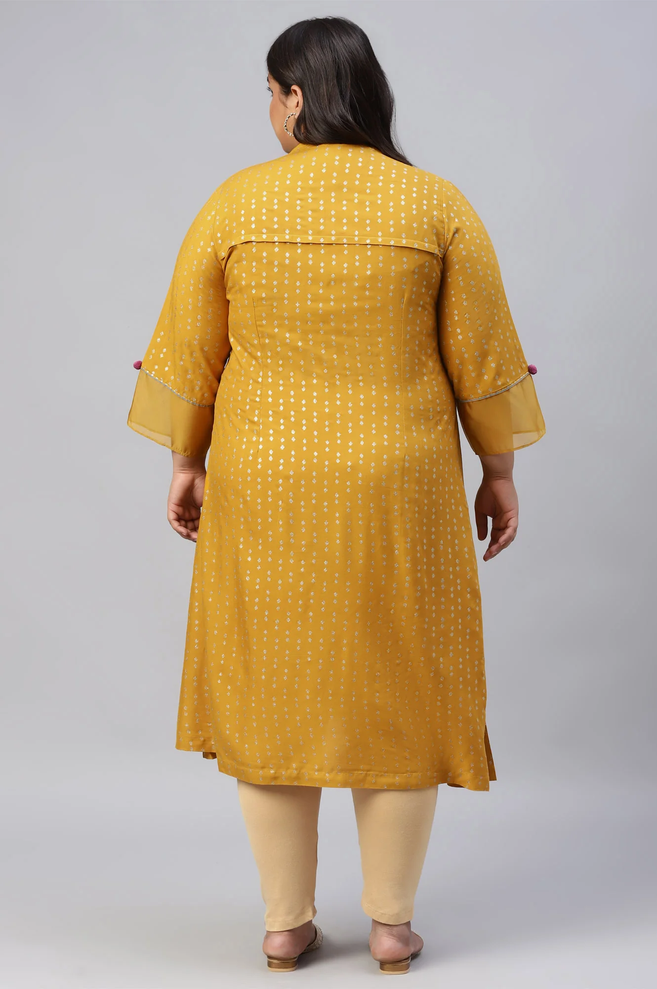 Mustard Glitter Printed And Embroidered Plus Size kurta - Image 2