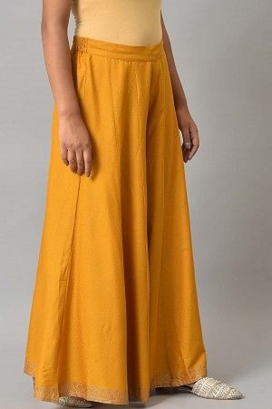 Mustard Glitter Printed Plus Size Culottes - Image 4