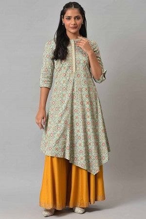 Mustard Glitter Printed Plus Size Culottes - Image 5