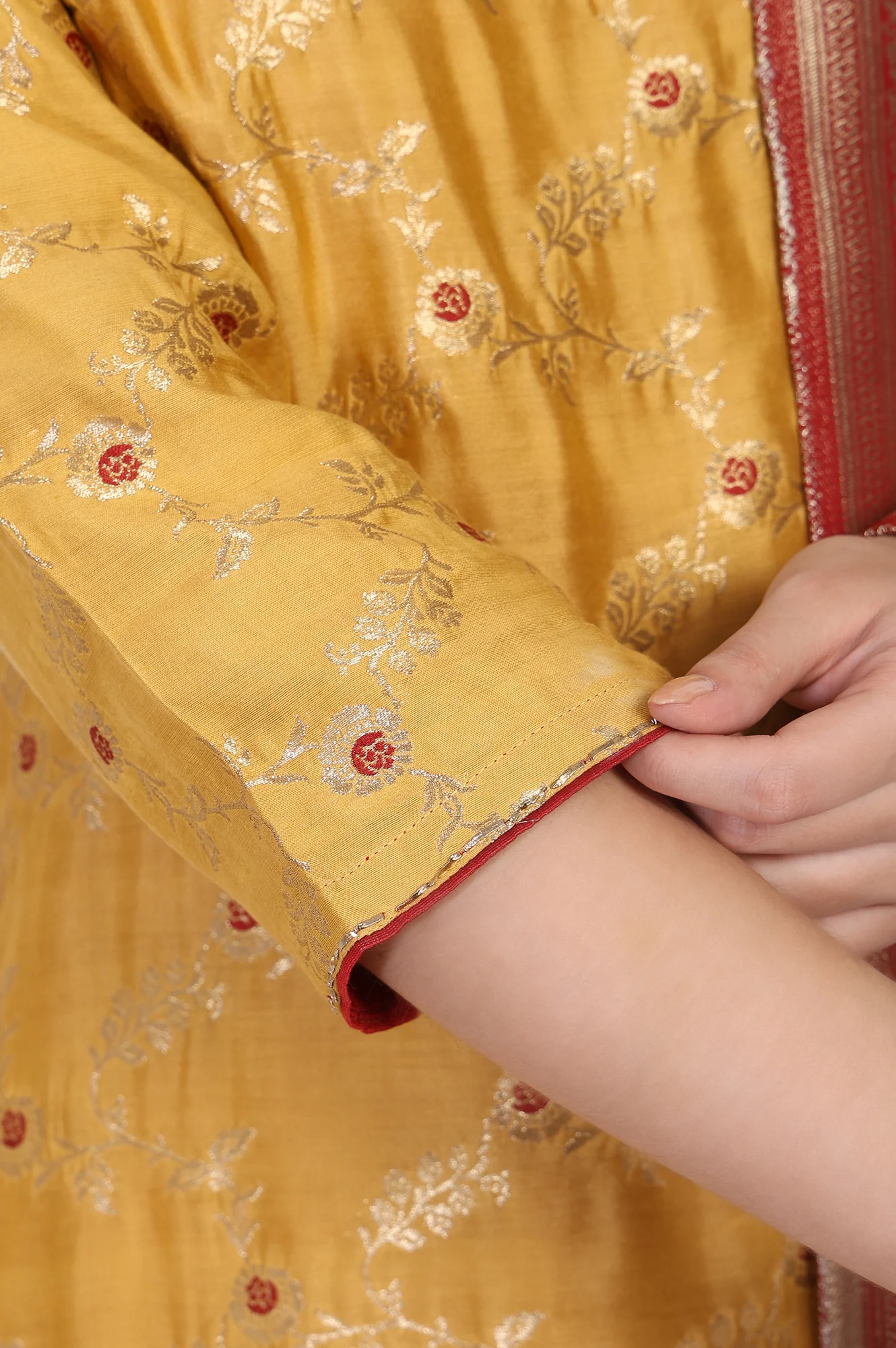 Mustard Jacquard Straight Kurta with Straight Pant and Dupatta Set - Image 7