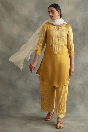 Mustard Lustrous Modal Satin kurta - Image 5
