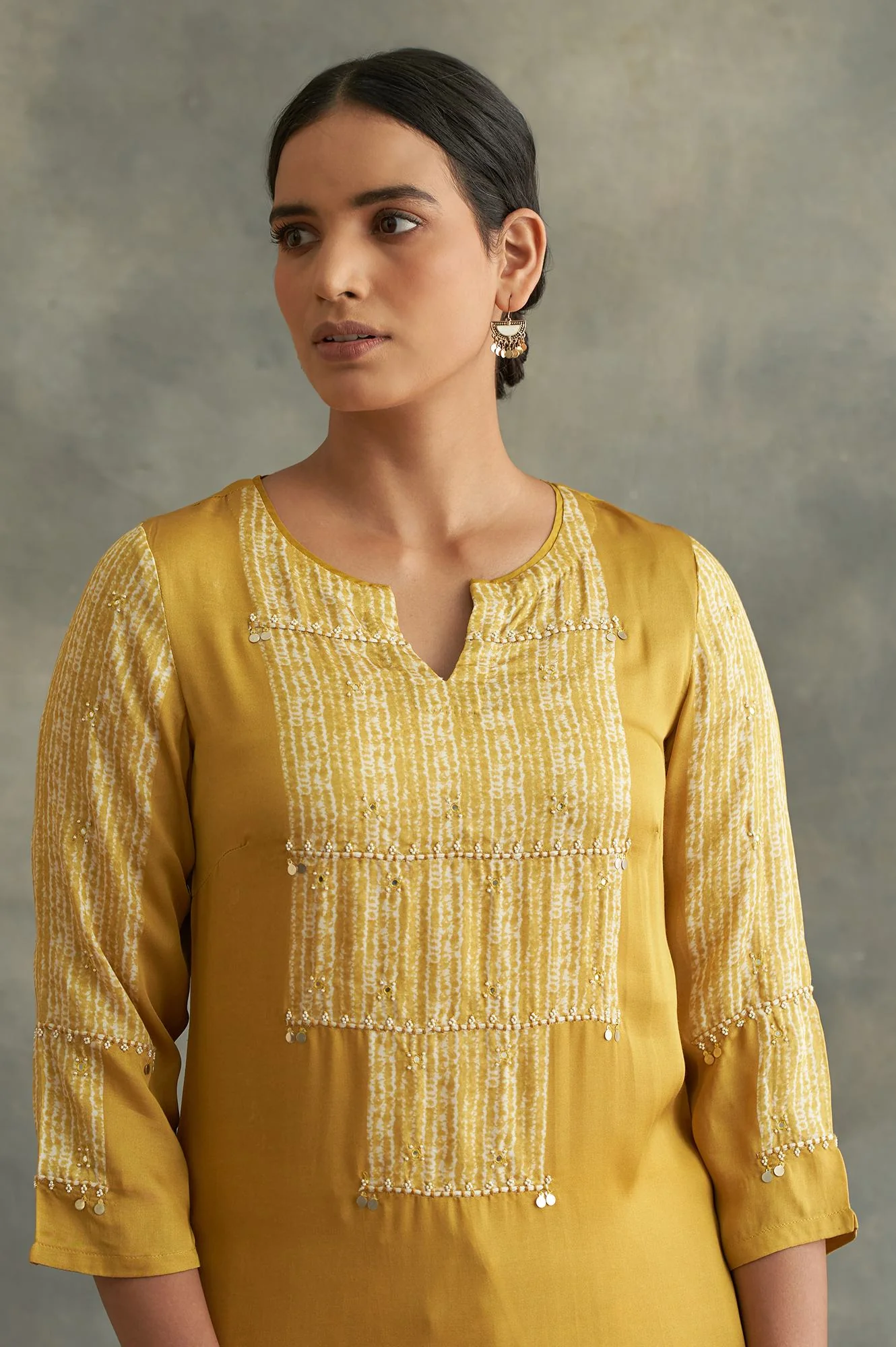 Mustard Lustrous Modal Satin kurta - Image 6