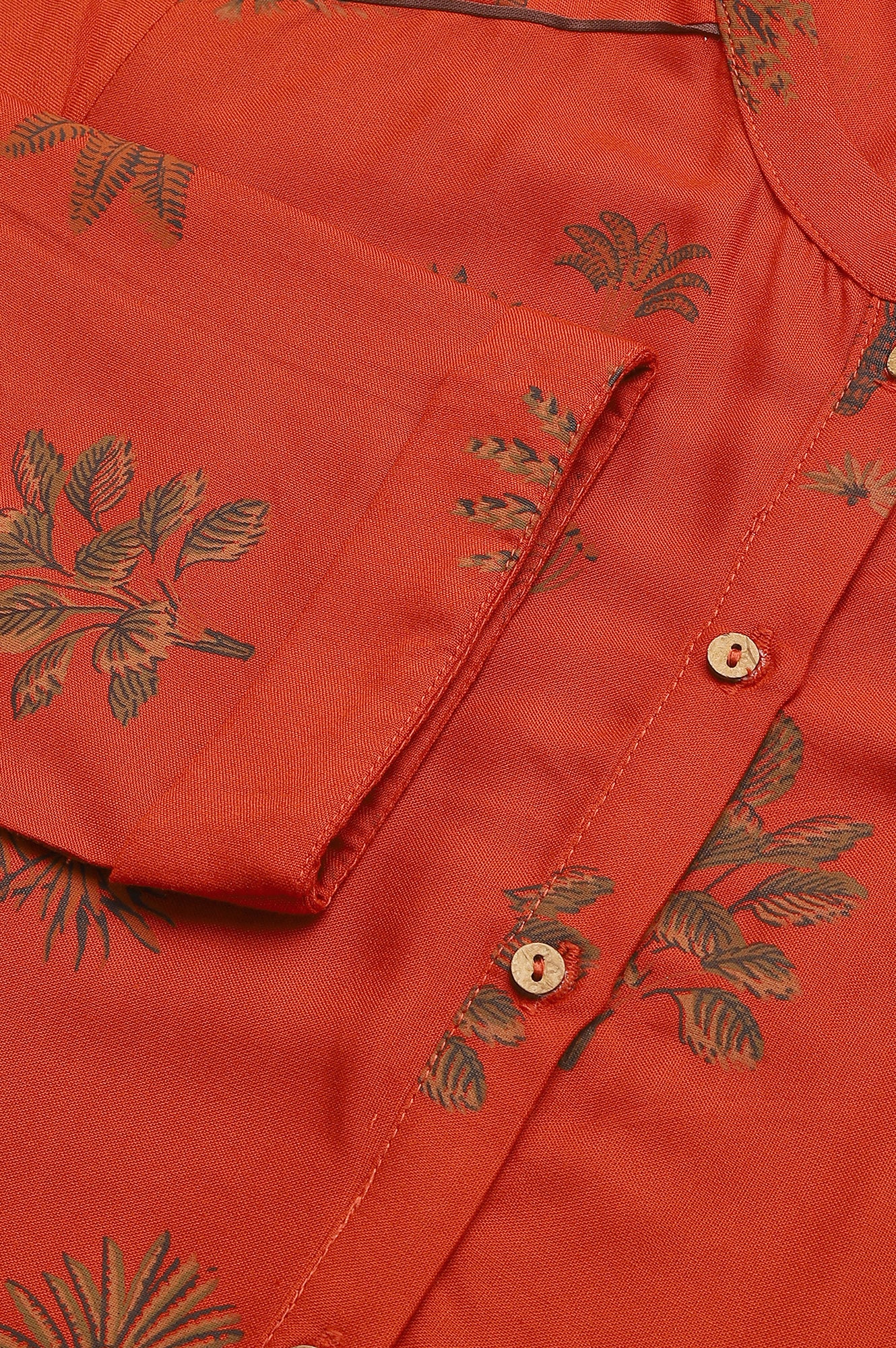 Rust Red Printed Button Down Kurta - Image 7