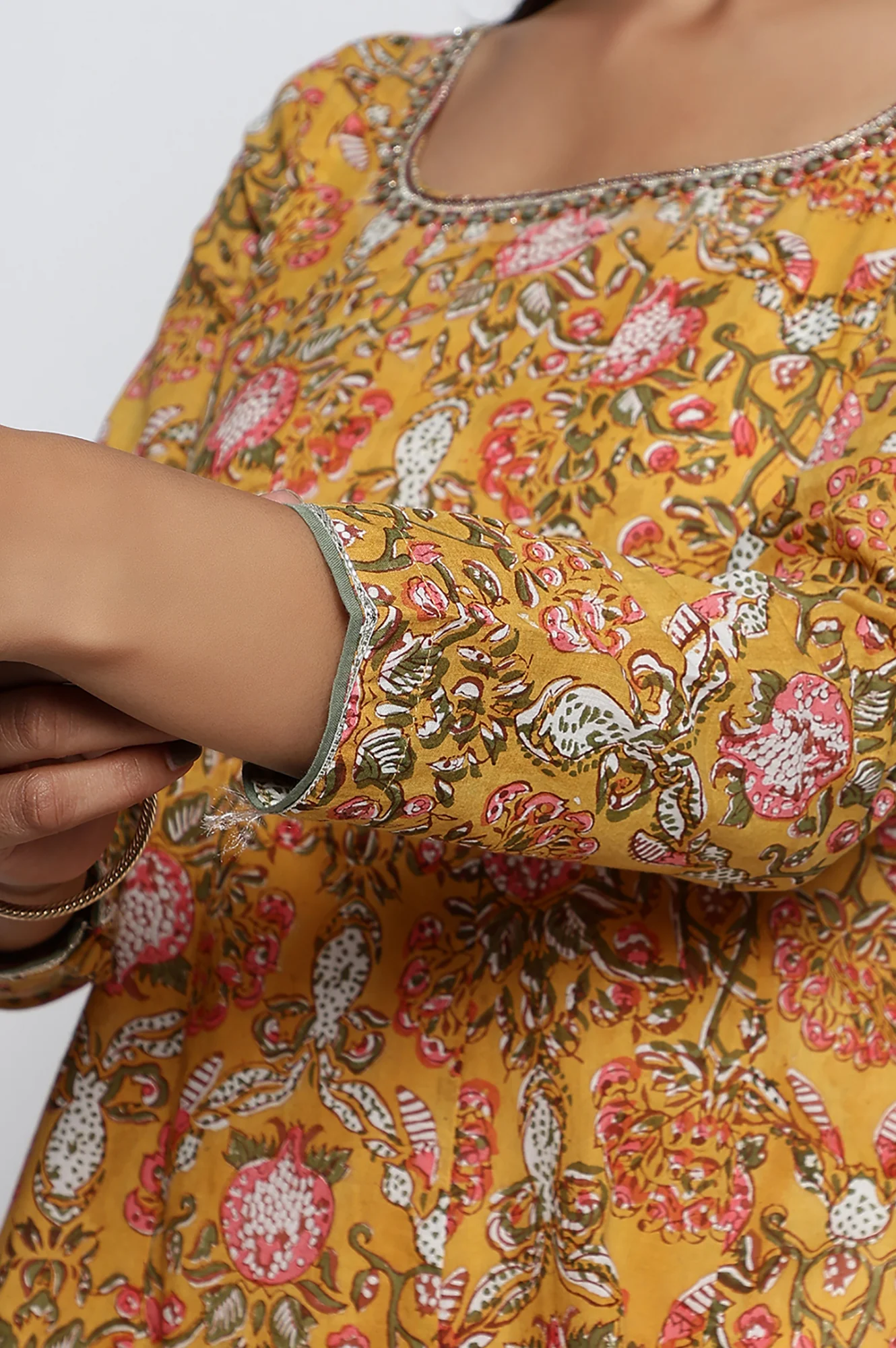 Mustard Printed Pure Cotton Flared Kurta - Image 7