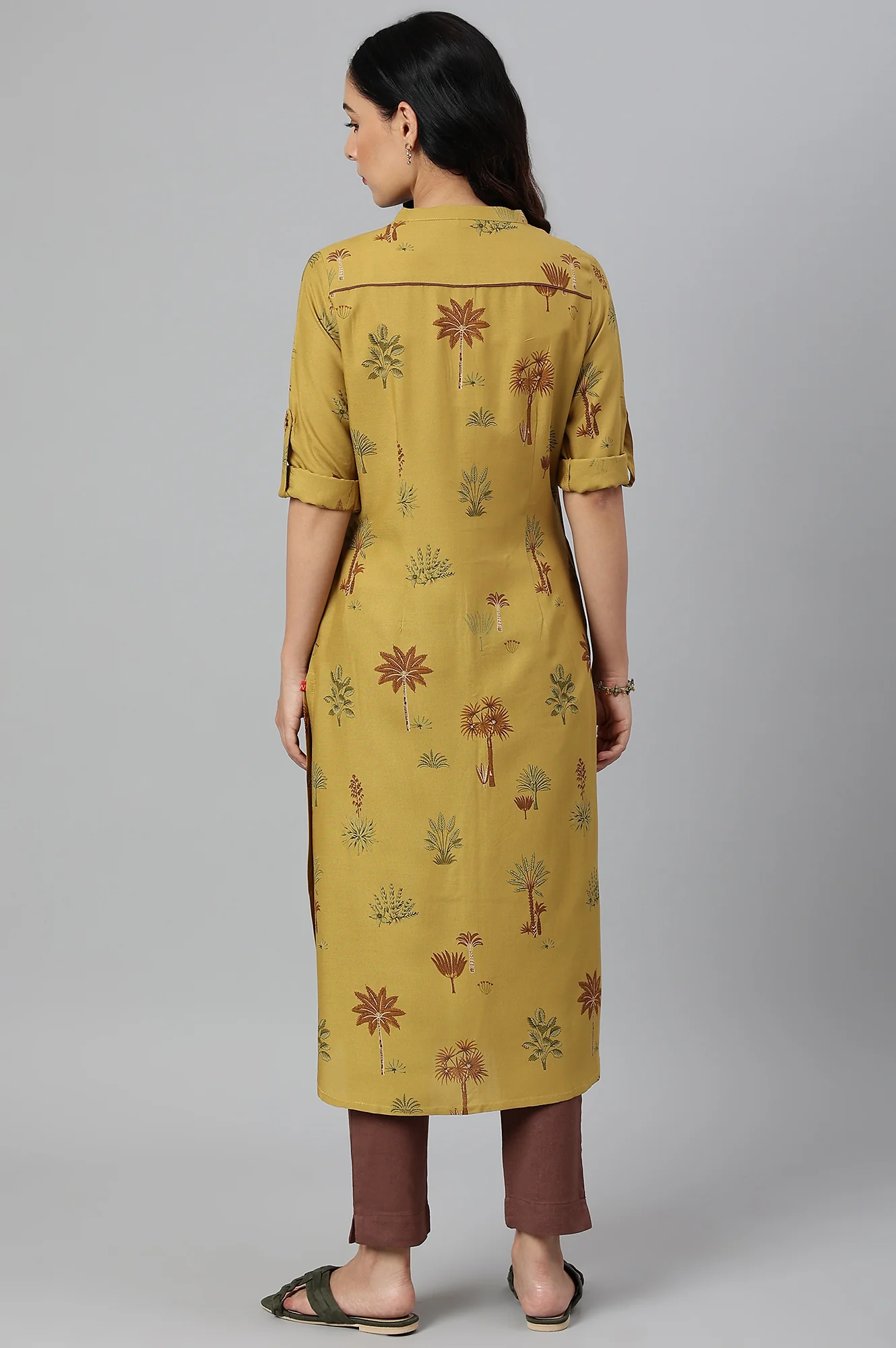 Mustard Rayon Printed Button Down Kurta - Image 4