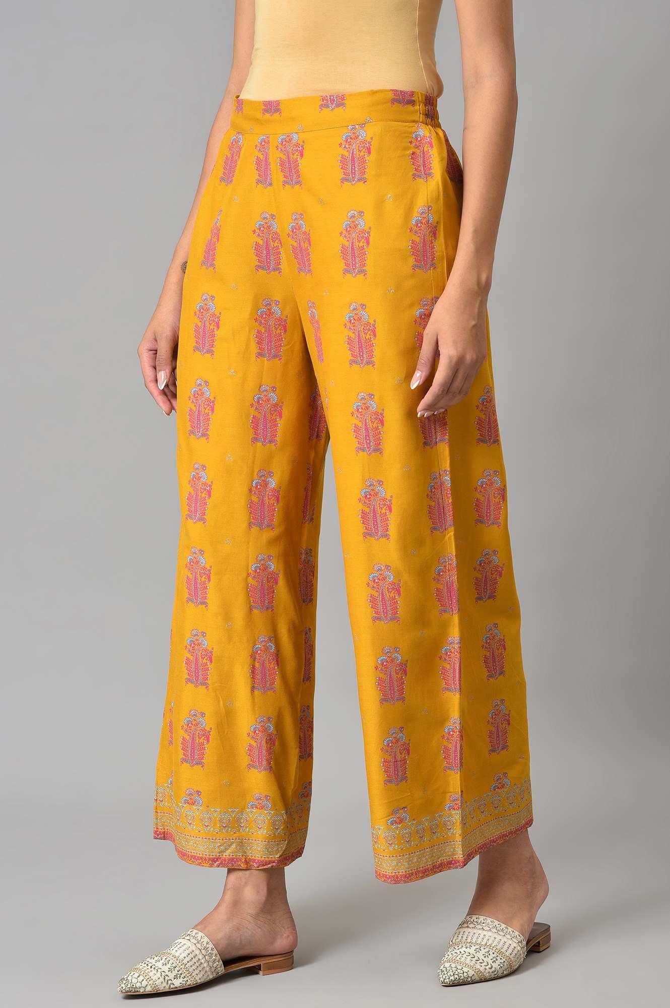 Mustard Rayon Printed Parallel Pants - Image 3