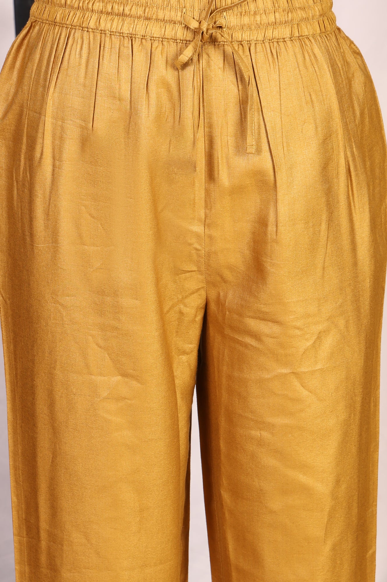 Mustard Embroidered Silk Blend A-line Kurta with Straight Pants and Dupatta Set - Image 7