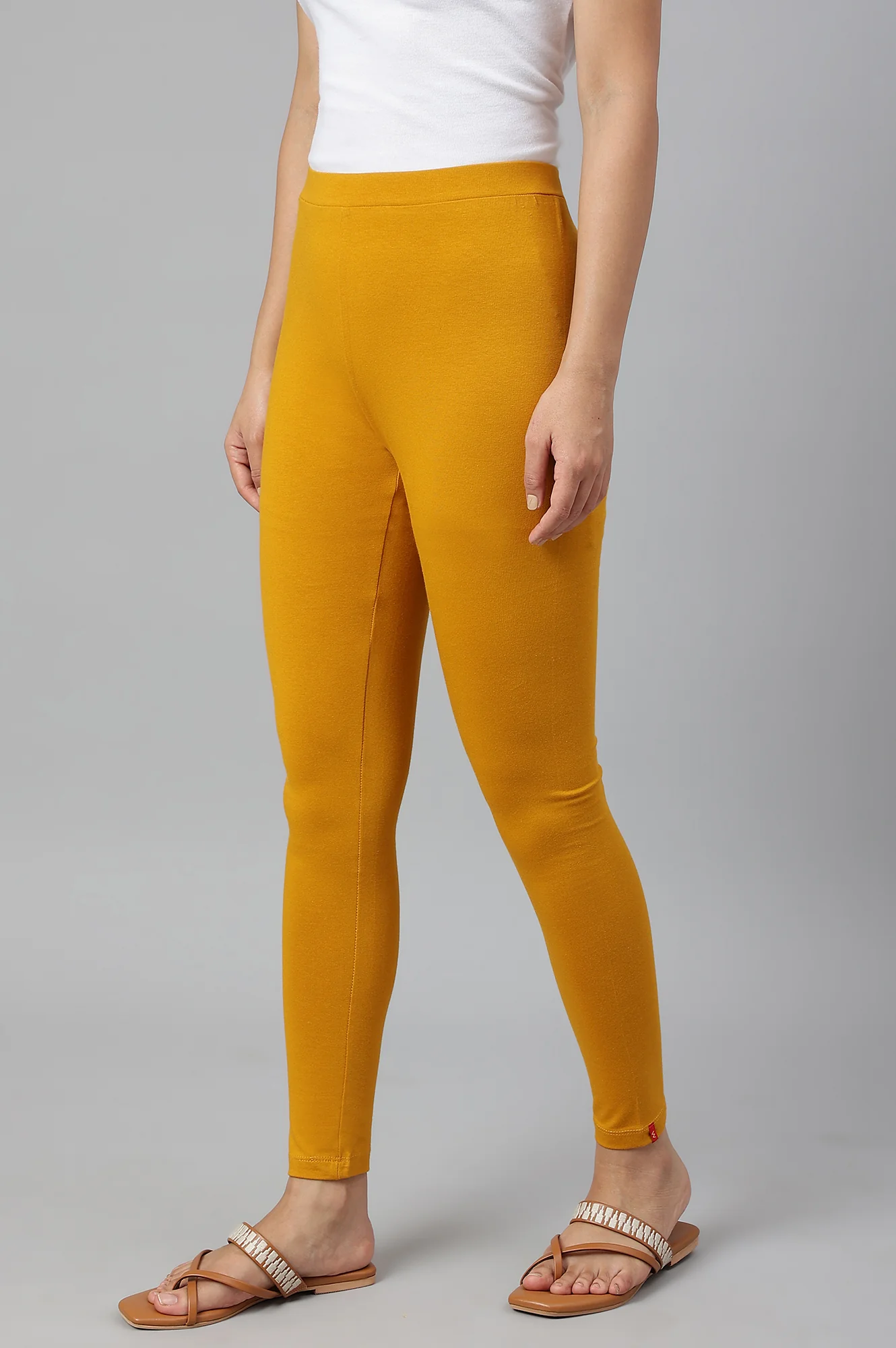 Mustard Solid Knitted Women Tights - Image 2