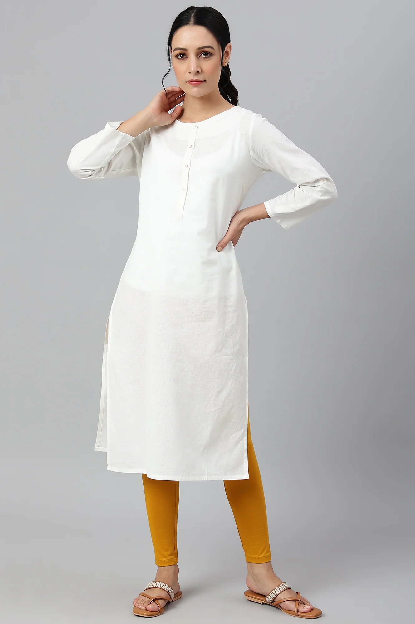 Mustard Solid Knitted Women Tights - Image 5