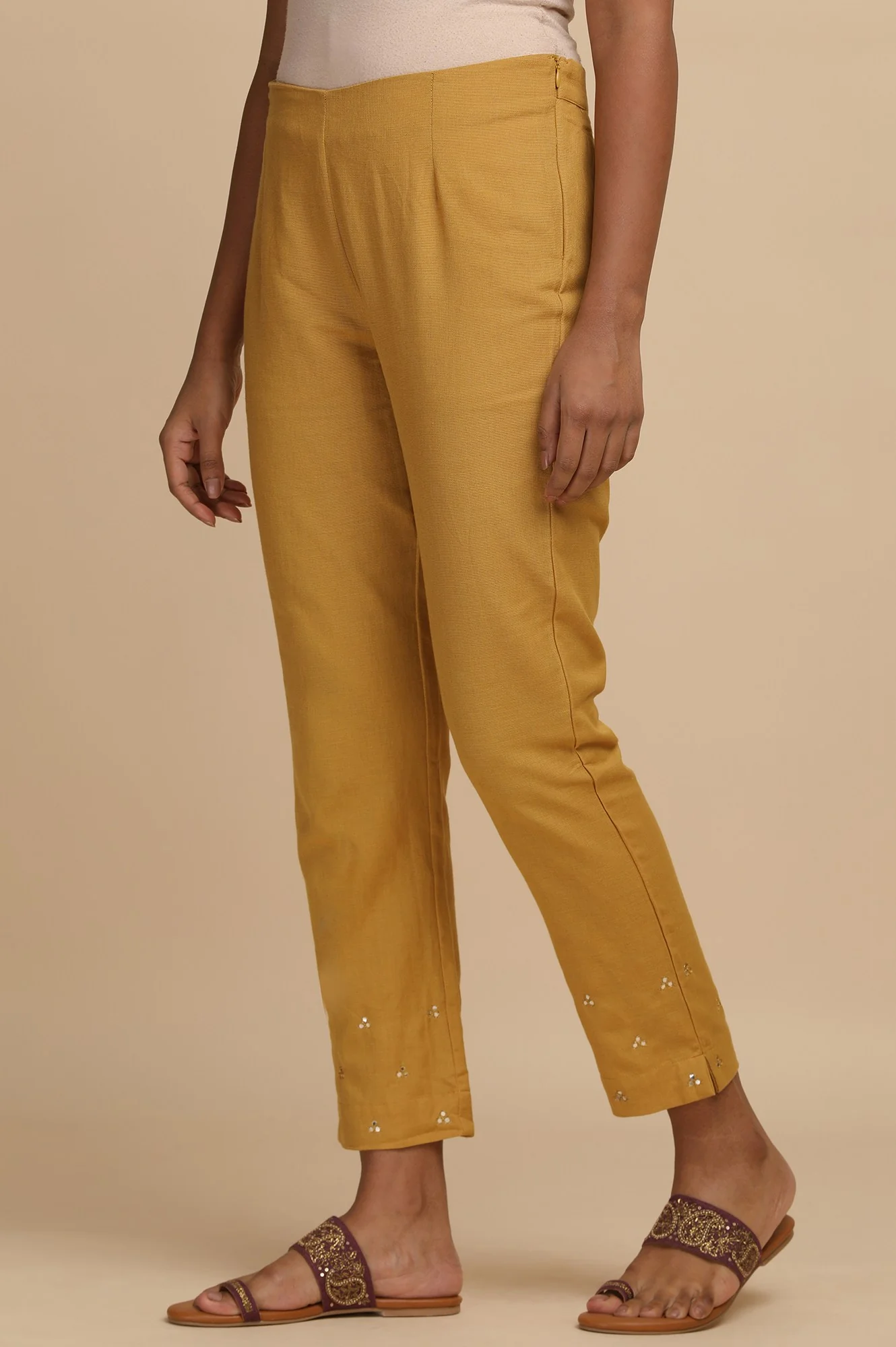 Mustard Solid Slim Pants - Image 3