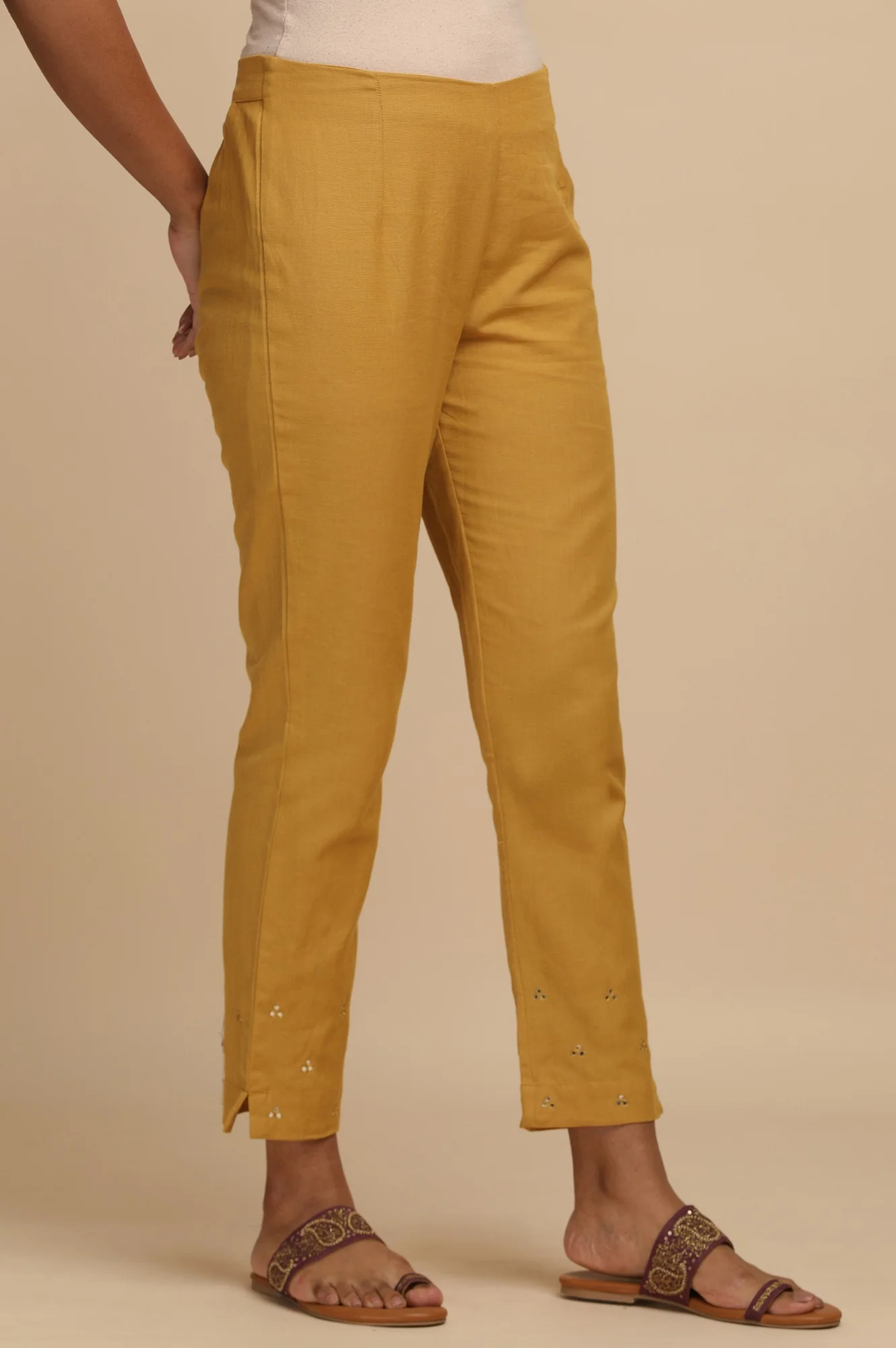 Mustard Solid Slim Pants - Image 4