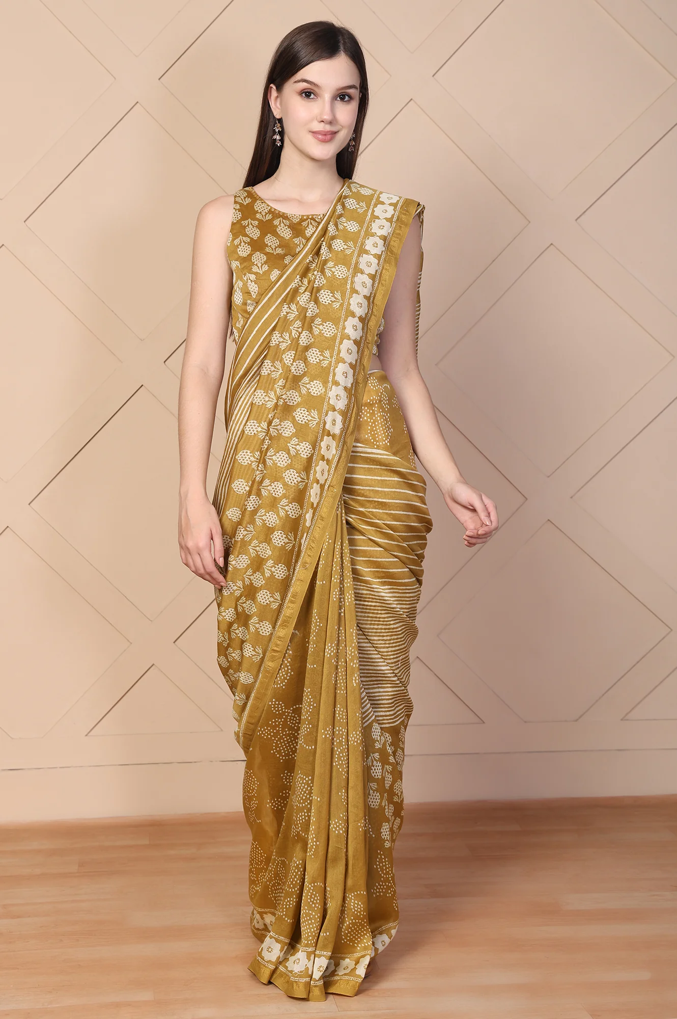 Mustard Tassels Cotton Silk Saree with Unstitched Blouse - Image 2