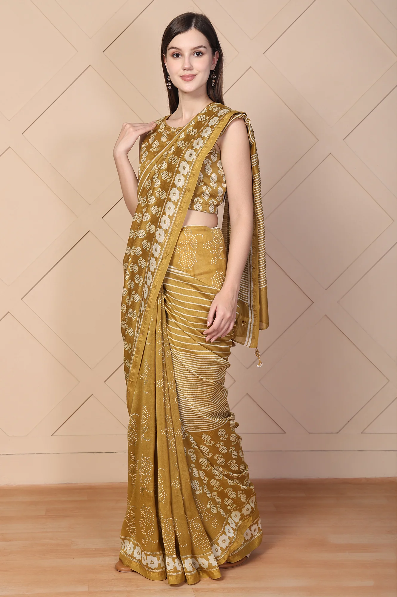 Mustard Tassels Cotton Silk Saree with Unstitched Blouse - Image 4