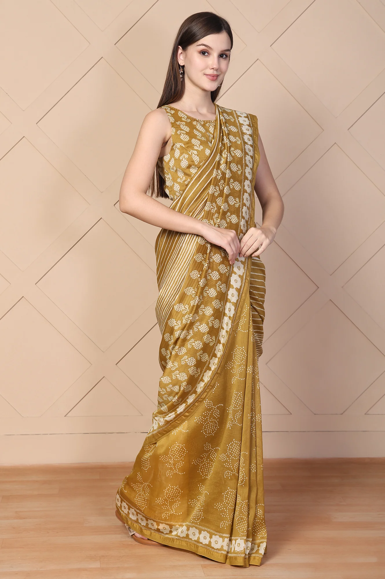 Mustard Tassels Cotton Silk Saree with Unstitched Blouse - Image 6
