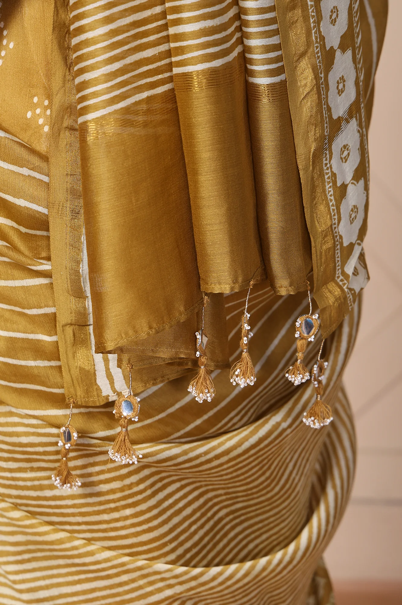Mustard Tassels Cotton Silk Saree with Unstitched Blouse - Image 7
