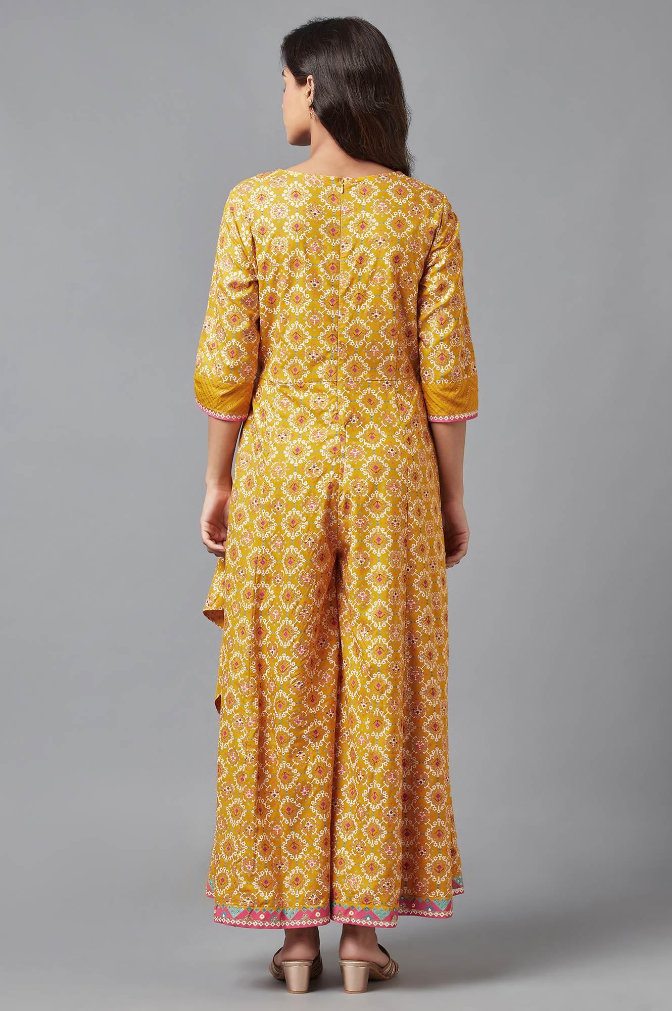 Mustard Yellow Angrakha Jumpsuit in Round Neck - Image 2
