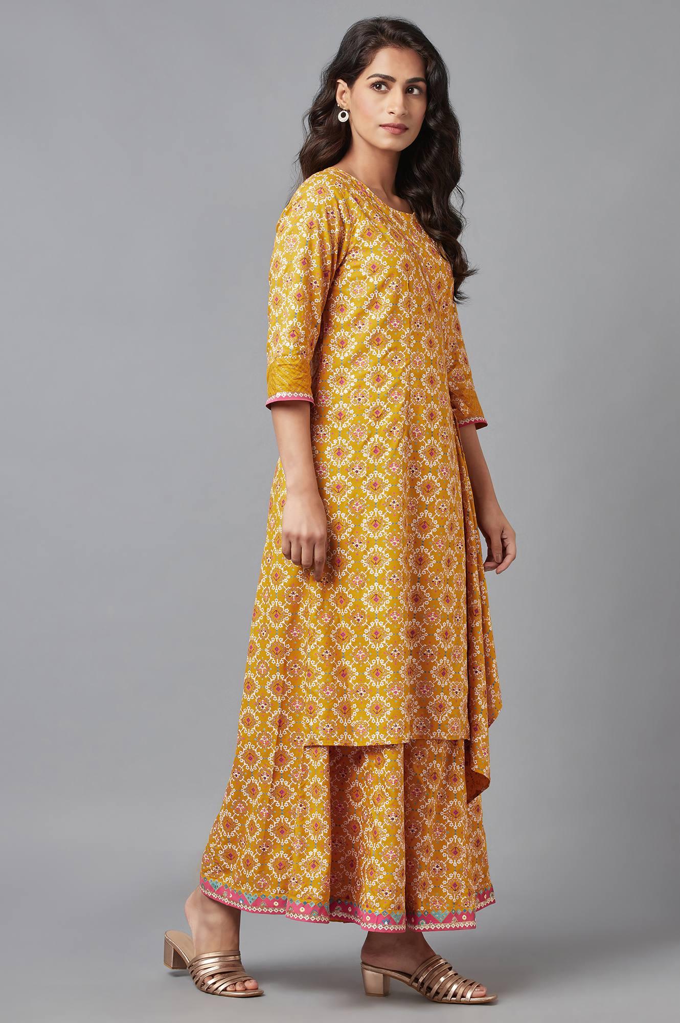Mustard Yellow Angrakha Jumpsuit in Round Neck - Image 4