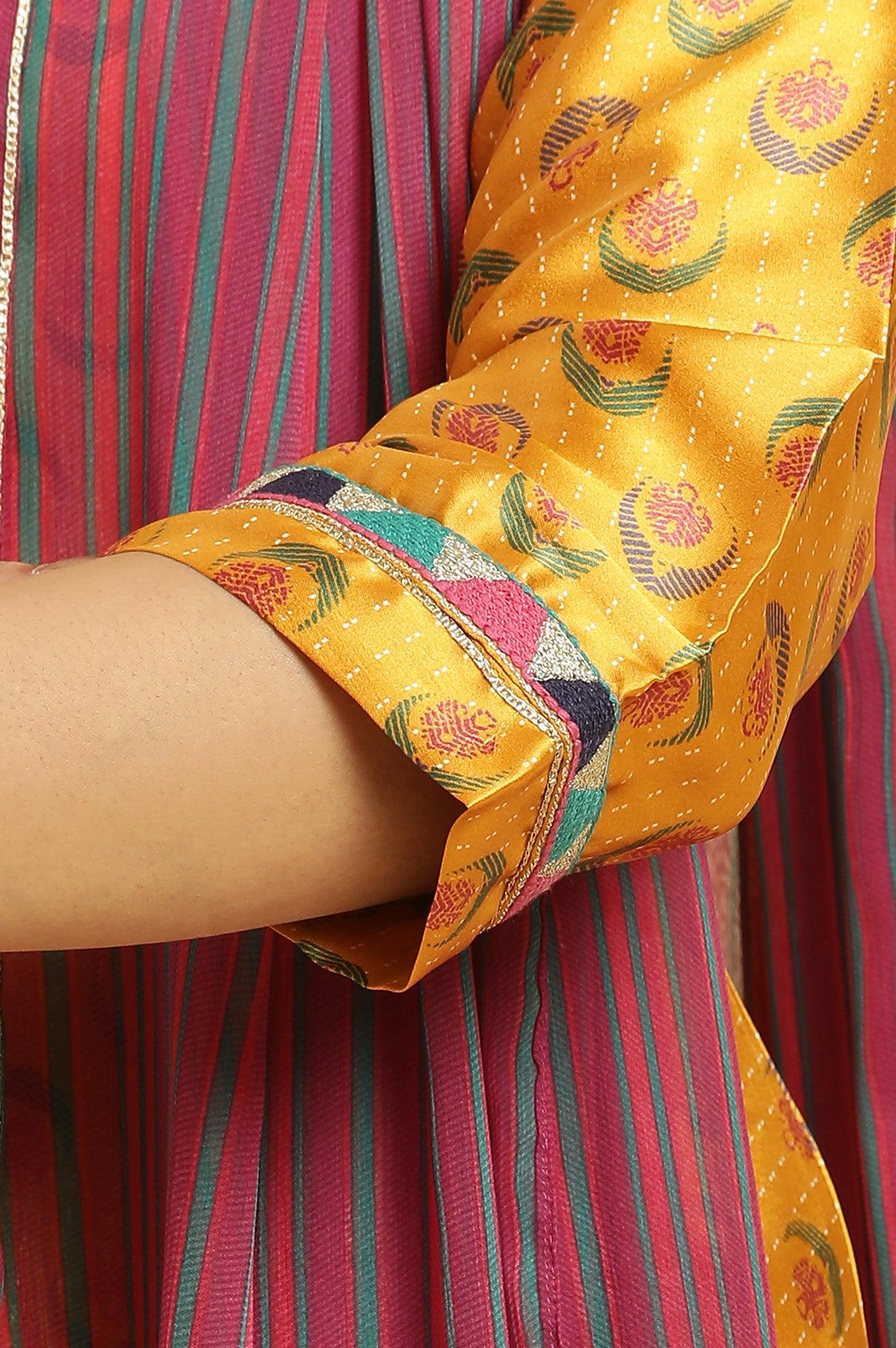 Yellow Floral Printed Satin Festive Anarkali Kurta and Leggings Set with Dupatta - Image 17
