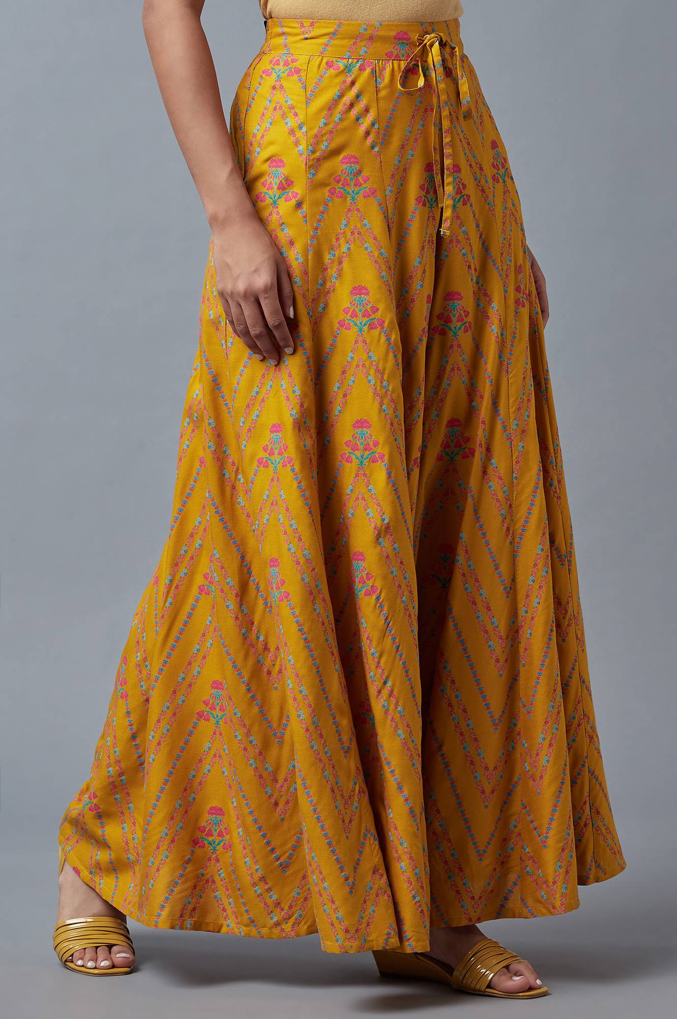 Mustard Yellow Floral Printed Culottes - Image 4