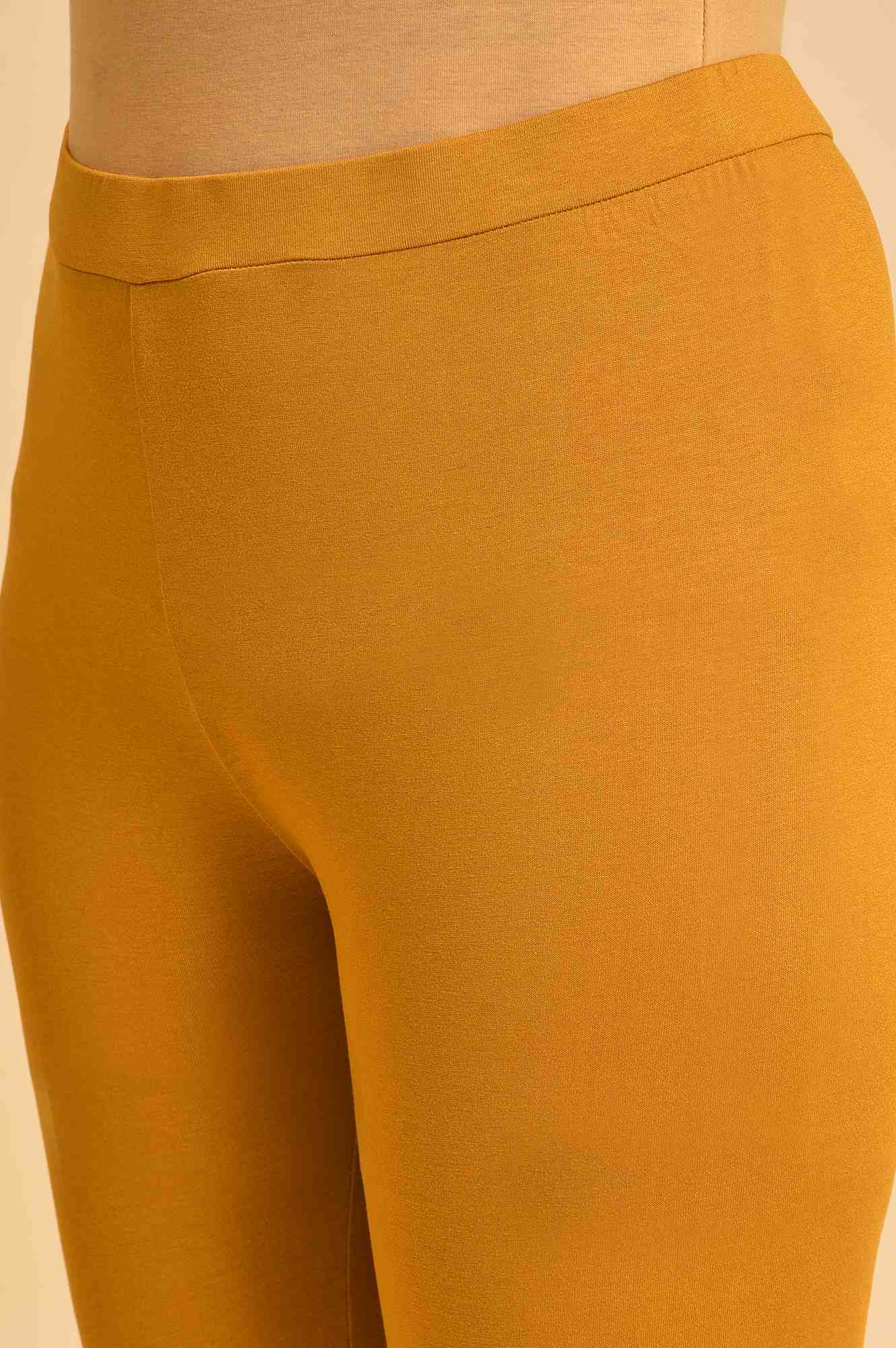 Mustard Yellow Solid Viscose Lycra Tights - Image 7