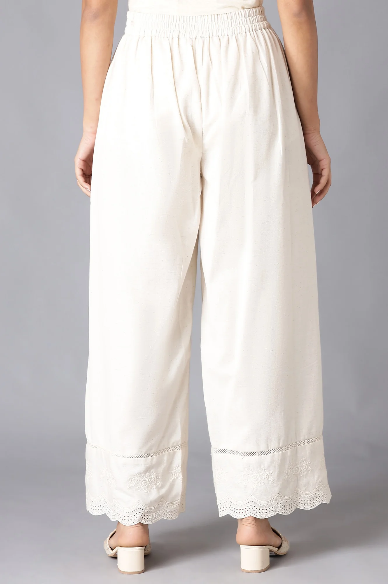 Ecru Parallel Pants With Embroidery Hemline - Image 2