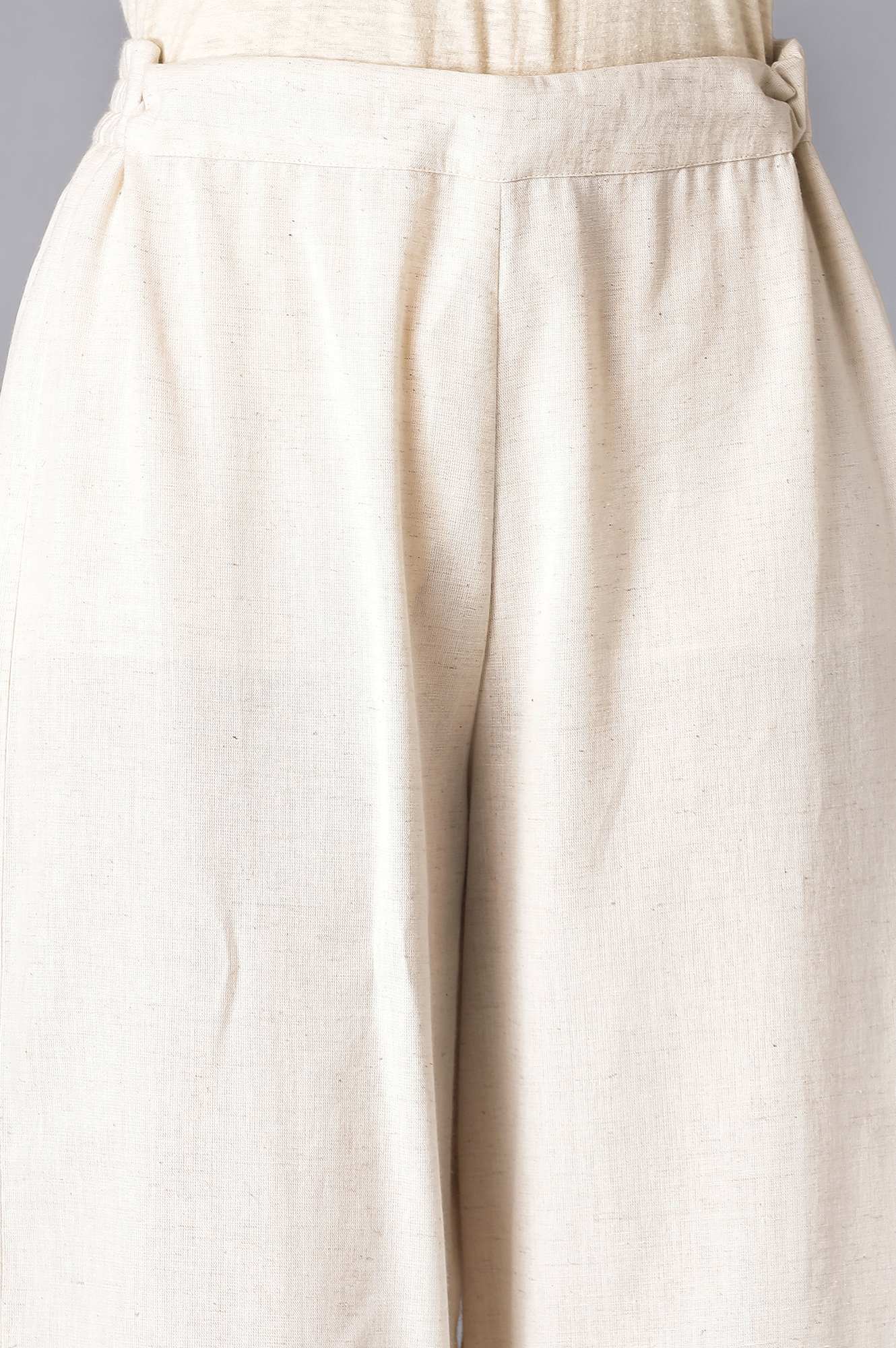 Ecru Parallel Pants With Embroidery Hemline - Image 6
