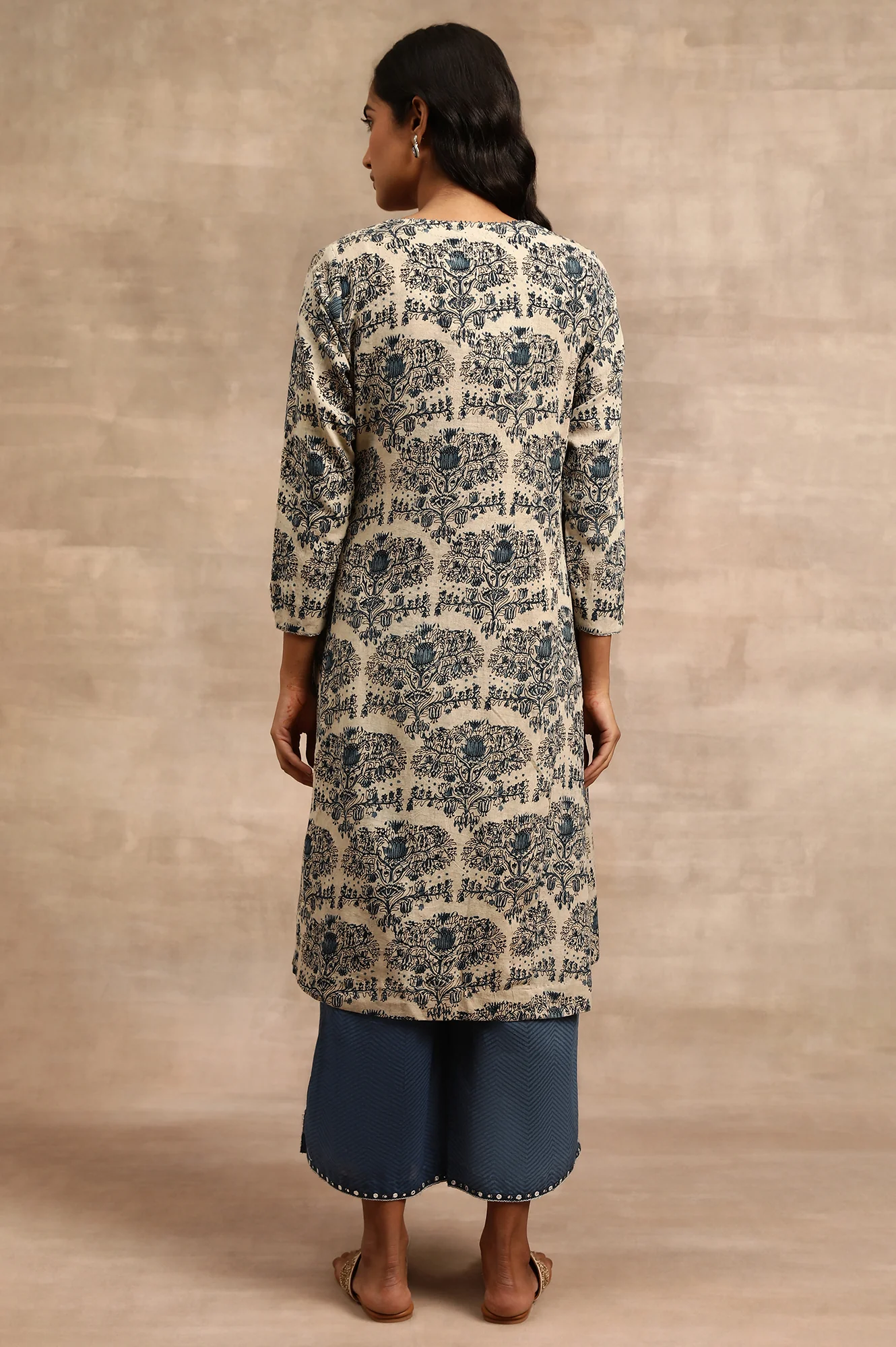 Natural Cotton Flax Hand Block Print kurta - Image 2