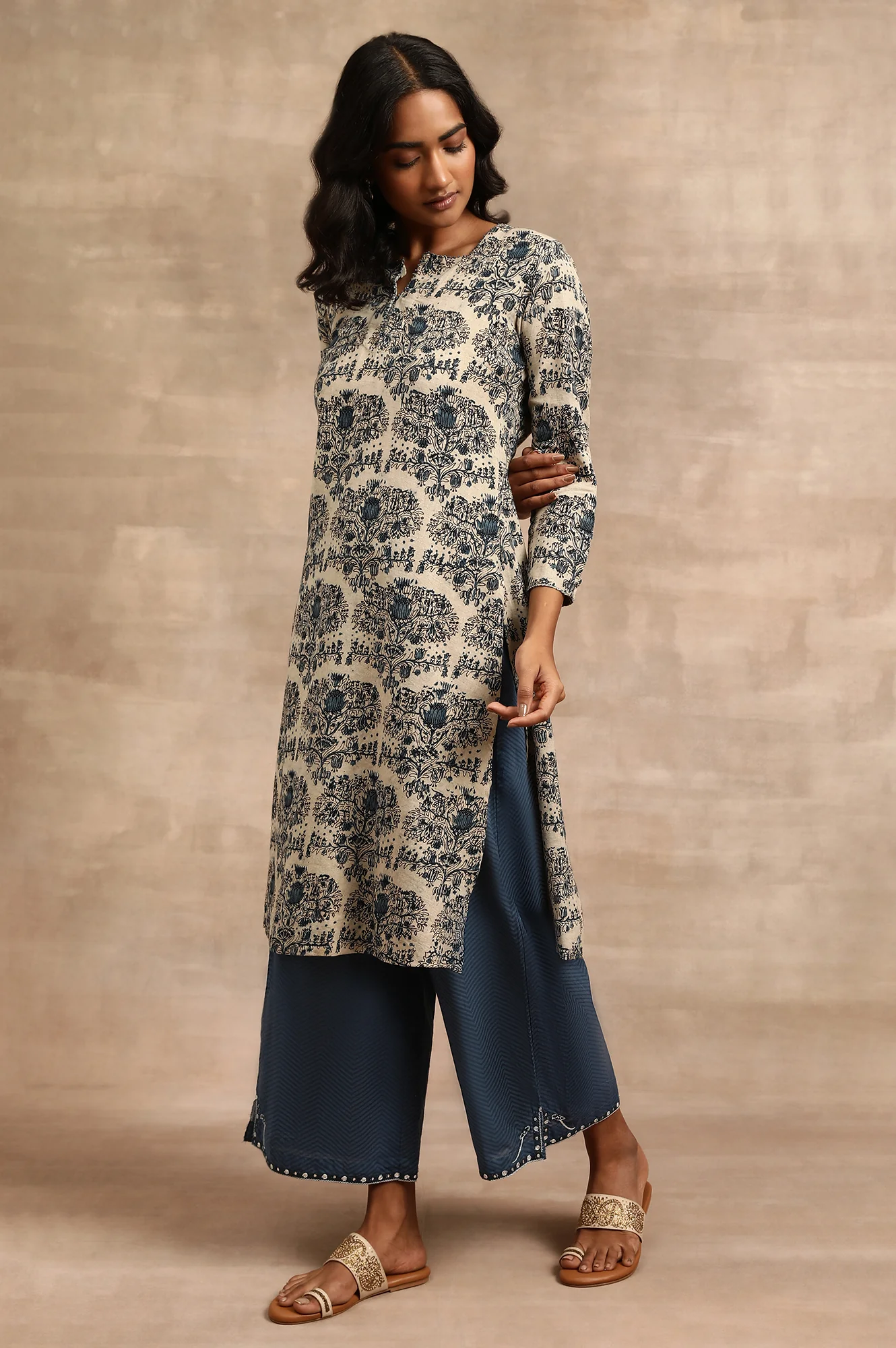 Natural Cotton Flax Hand Block Print kurta - Image 3