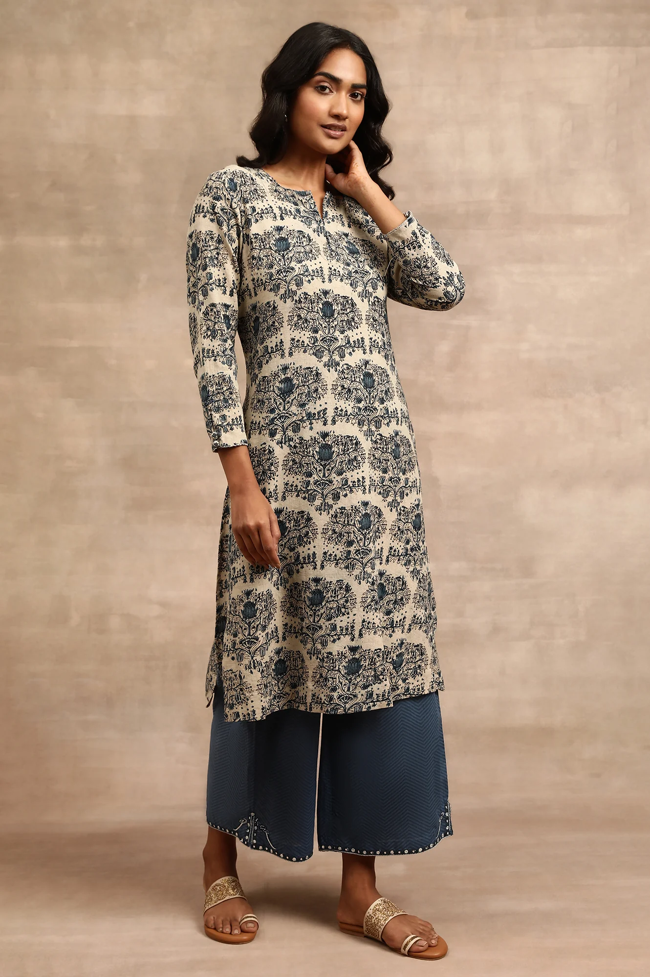 Natural Cotton Flax Hand Block Print kurta - Image 4