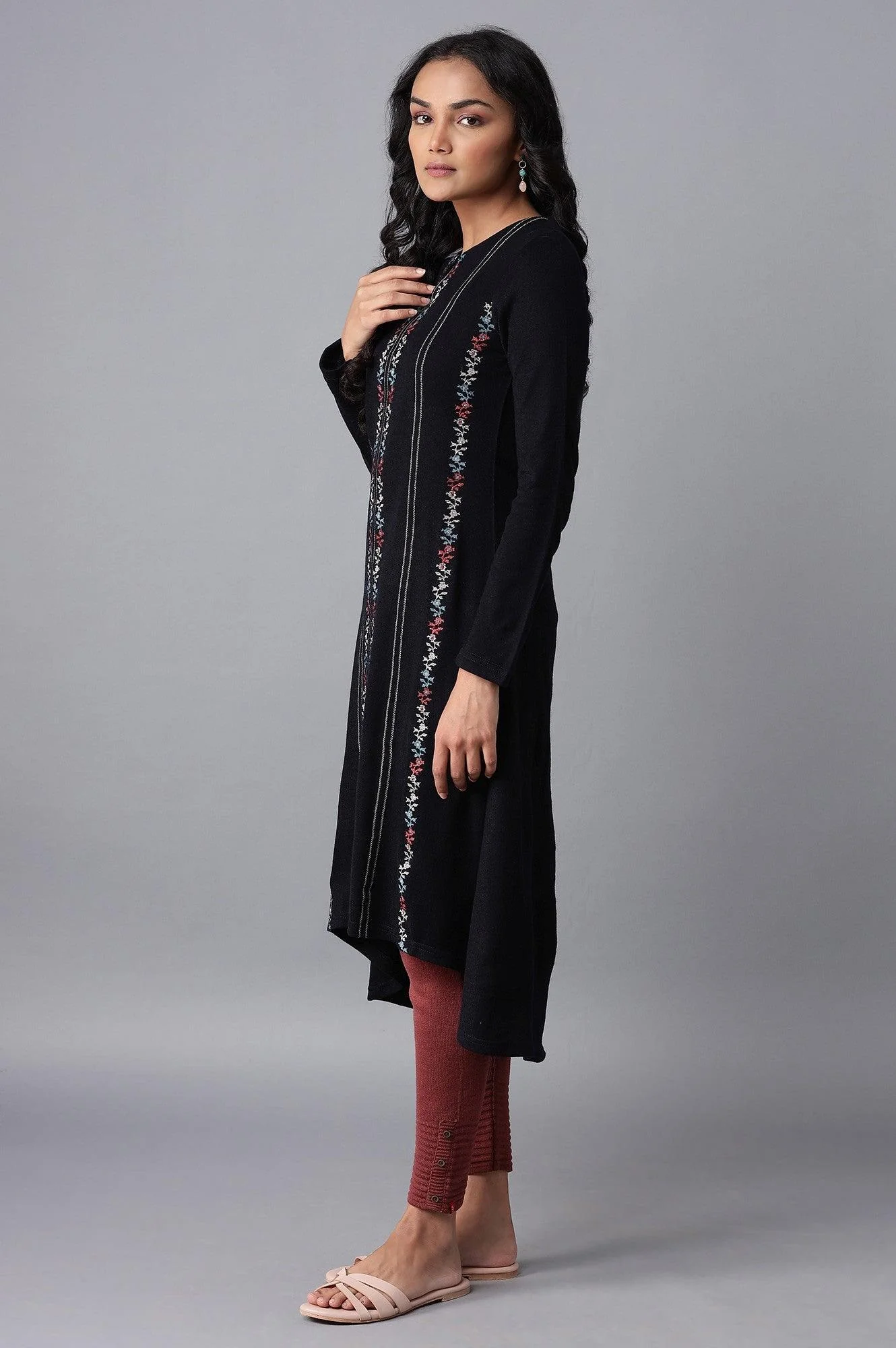 Navy Acrylic Asymmetric A-line kurta - Image 3