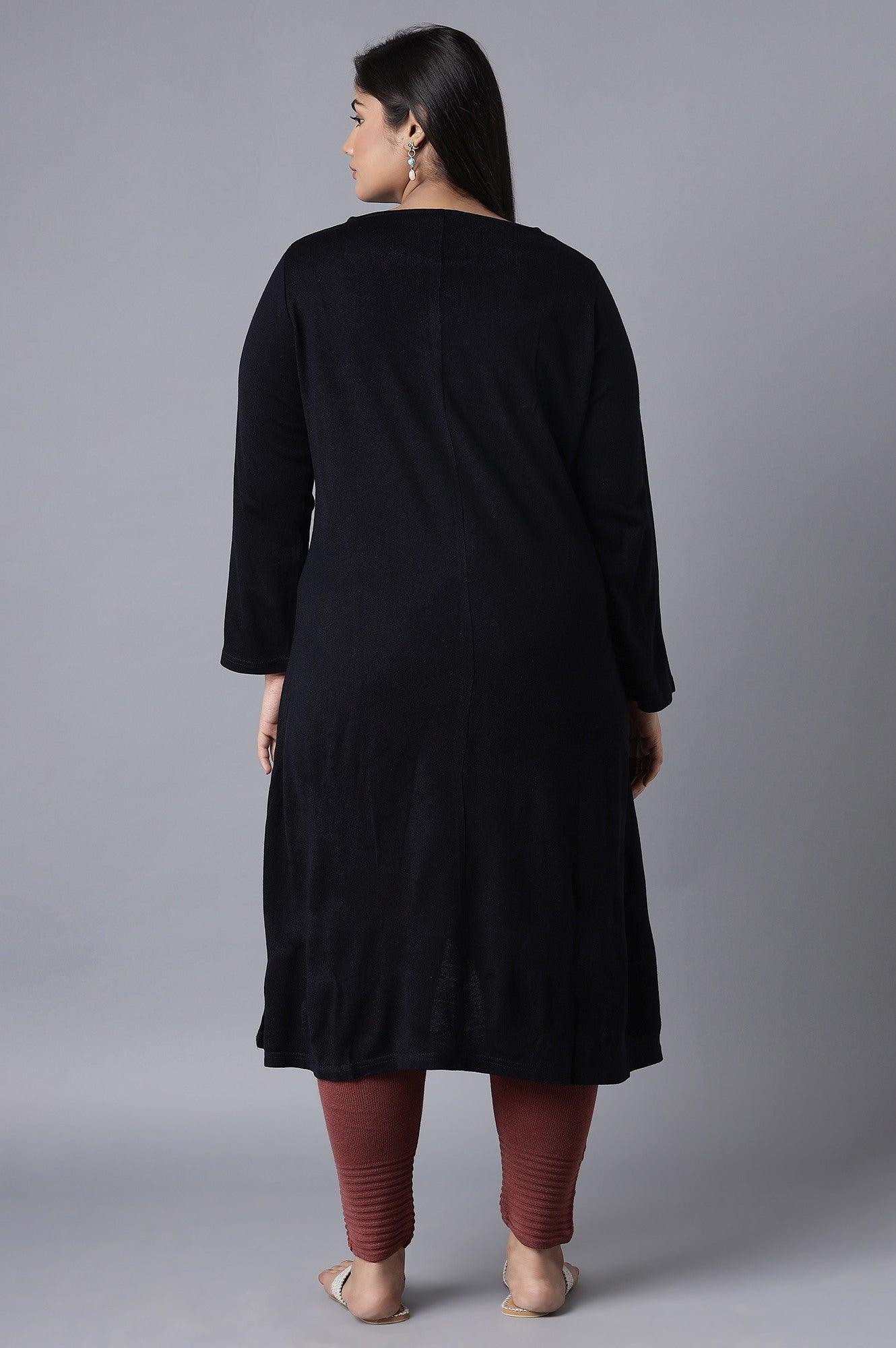 Navy Acrylic Asymmetric A-line kurta - Image 7