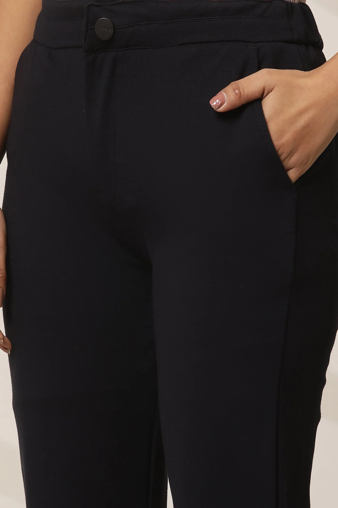 Elleven Women's Navy Blue Solid Flared Knit Pants with Elasticated Waist - Image 7