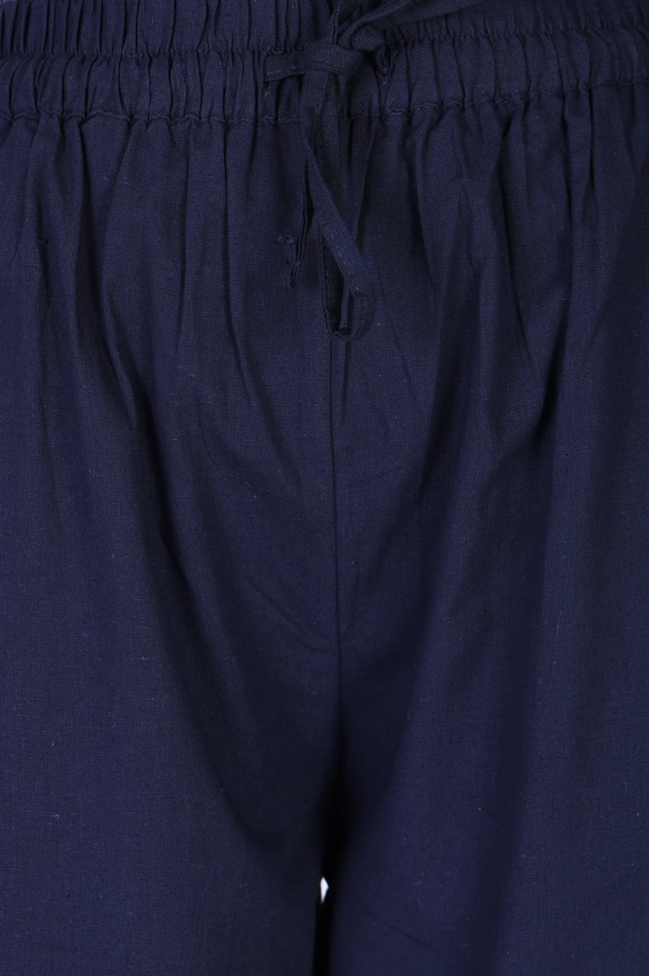 Navy Blue Cotton Flax Ankle Length Relaxed Pants - Image 3